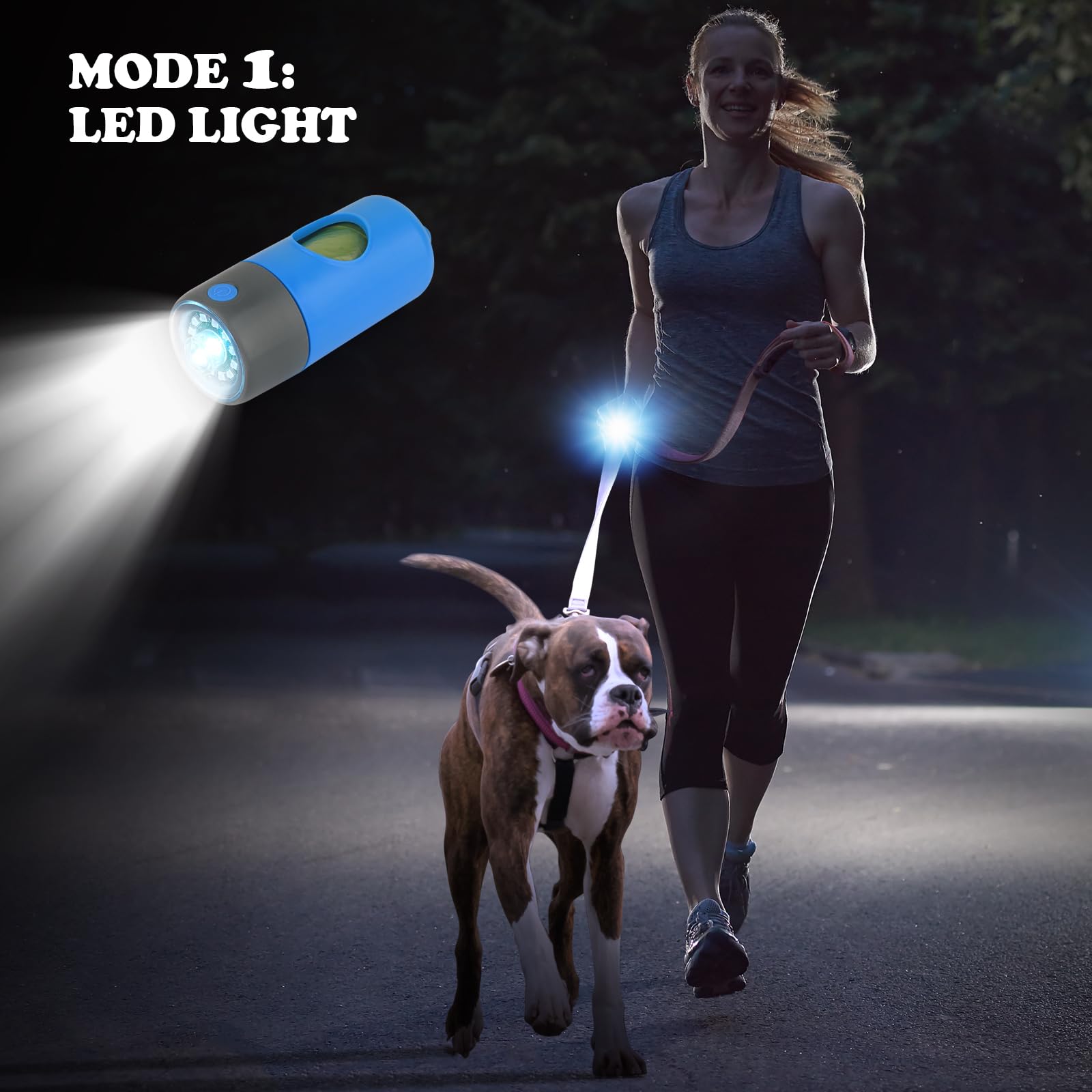 Novkin Rechargeable Dog Poop Bag Dispenser With Safety LED Flashlight, Pet Waste Bag Holder with Carabiner Clip For Leash, Colla
