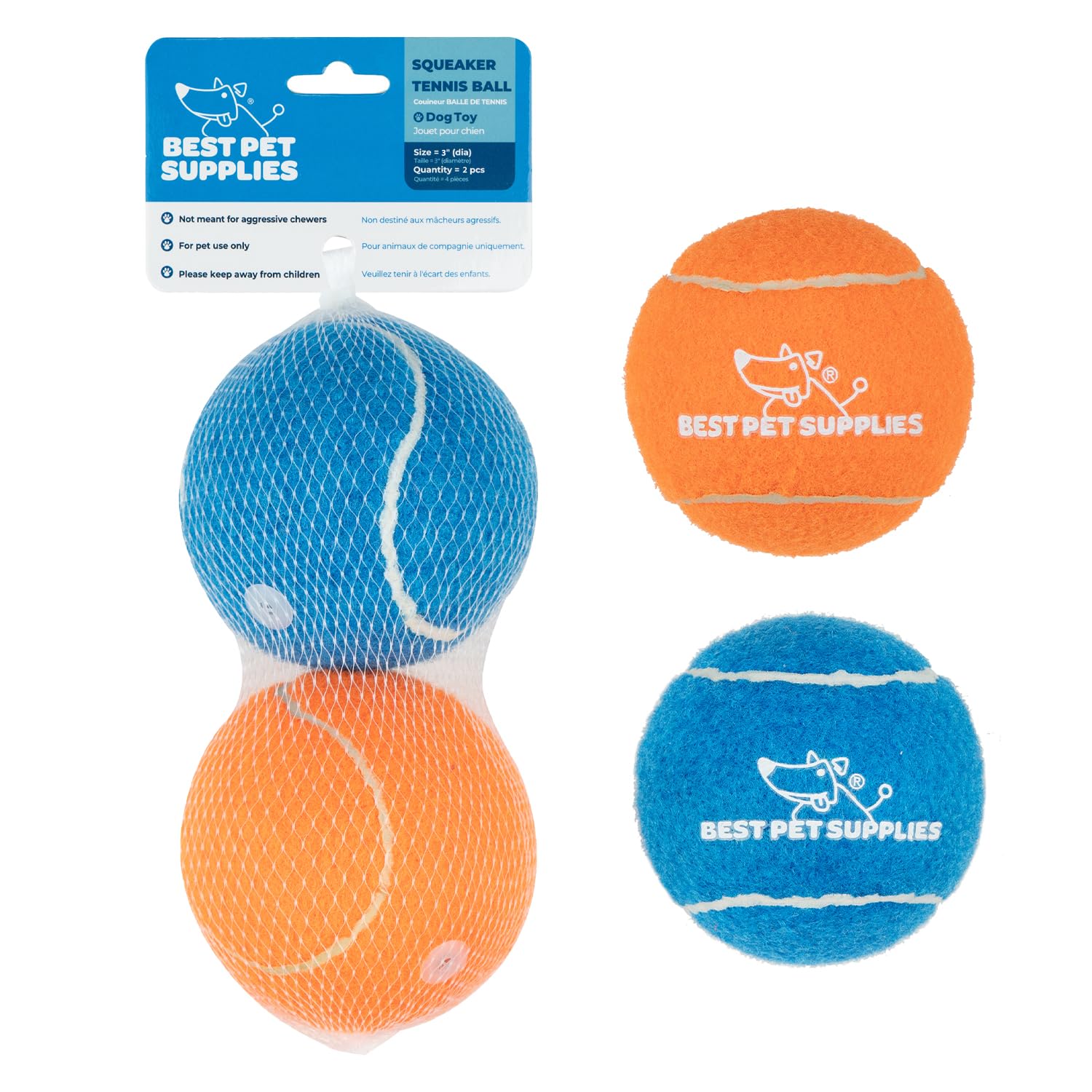 Best Pet Supplies Squeaky Tennis Toys For Dogs, 2-Pack, Heavy-Duty Interactive Pet Toys For Throwing And Fetching, Supports Exer