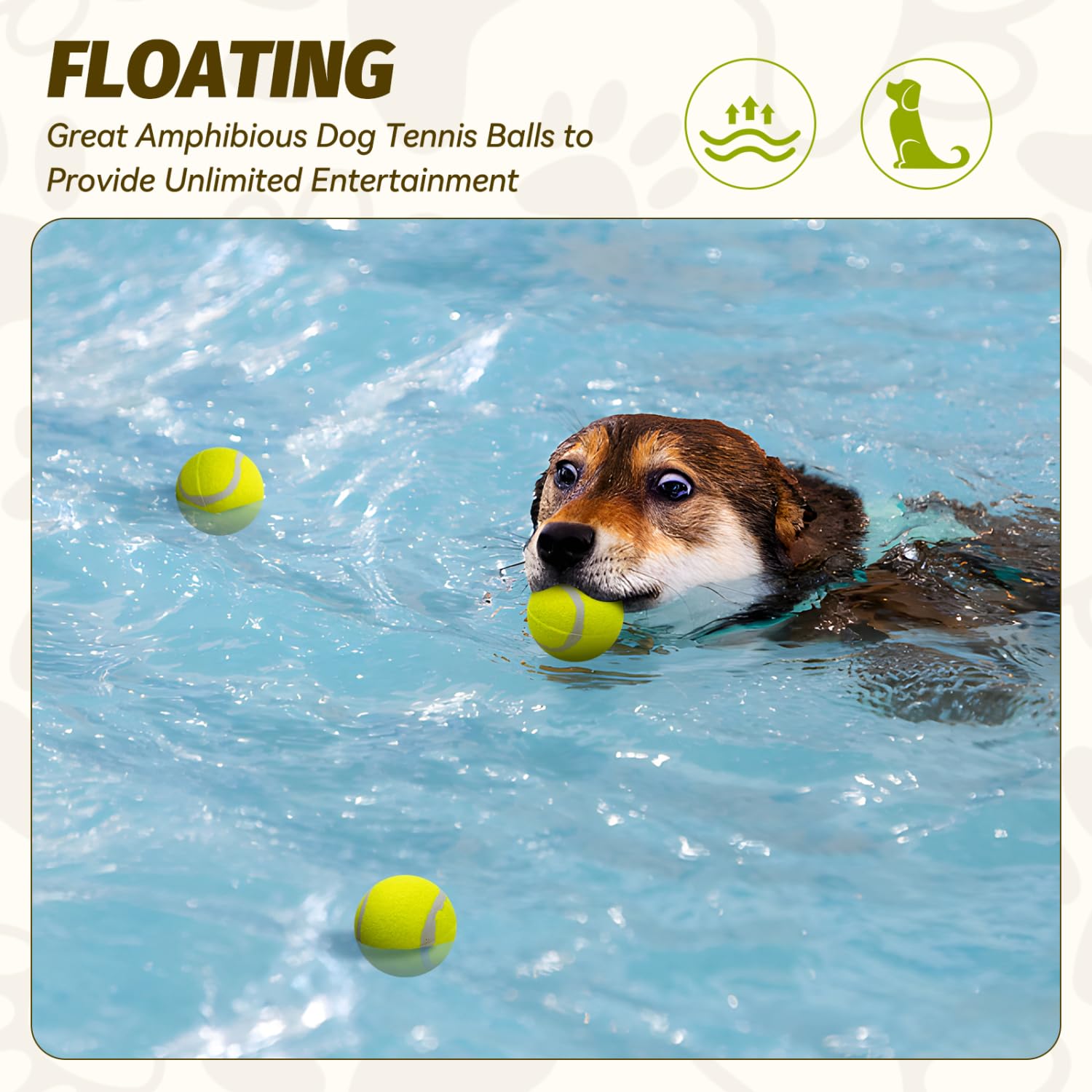 Nobleza 12 Pack 2.5' Floatable Squeaky Tennis Balls for Small Medium Dogs, Training Safe Natural Rubber Squeaky Dog Balls for Fe