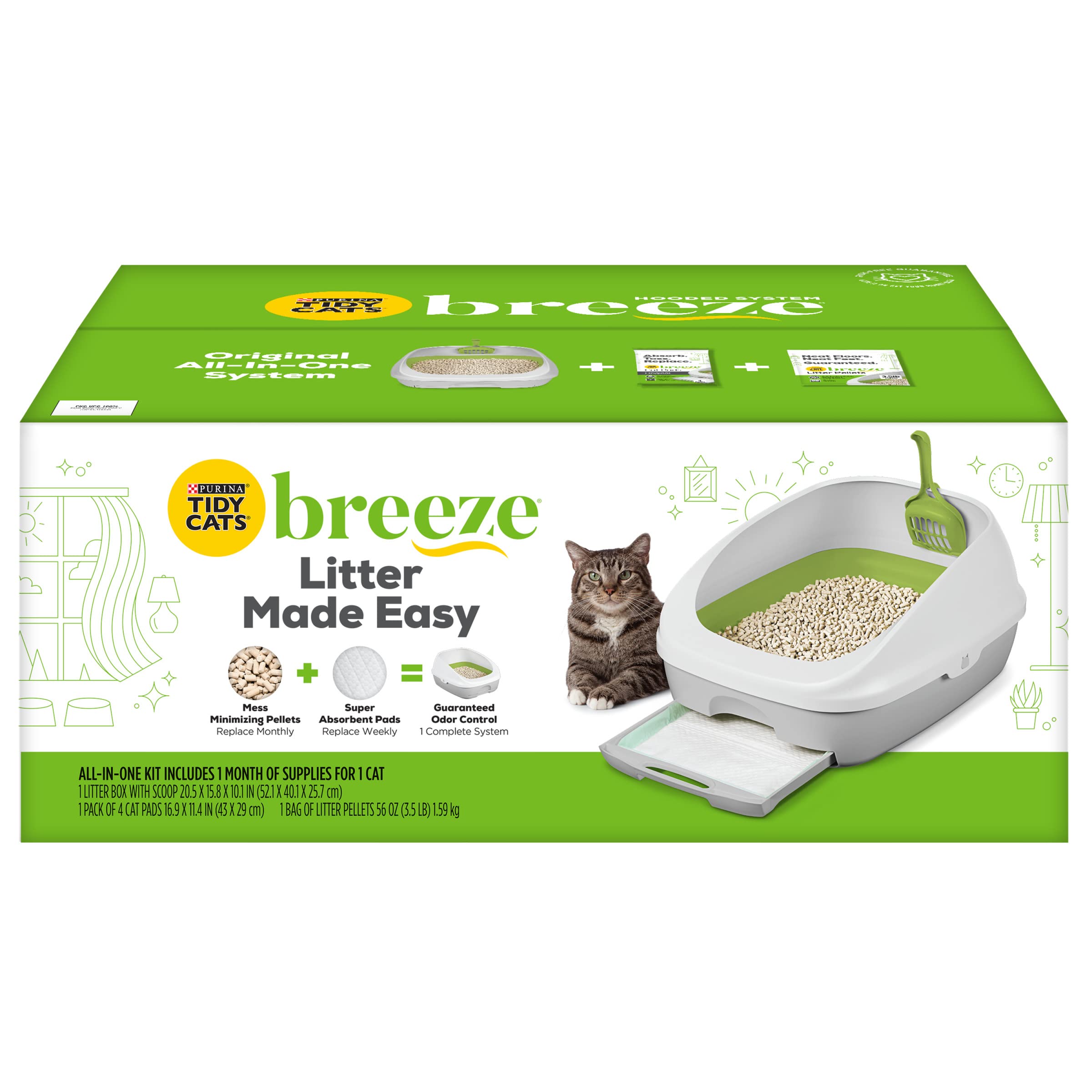 Tidy Cats BREEZE Litter Box System Starter Kit, 7.8 lb, Green, Model 00070230127334, Includes Litter Pellets & Pads