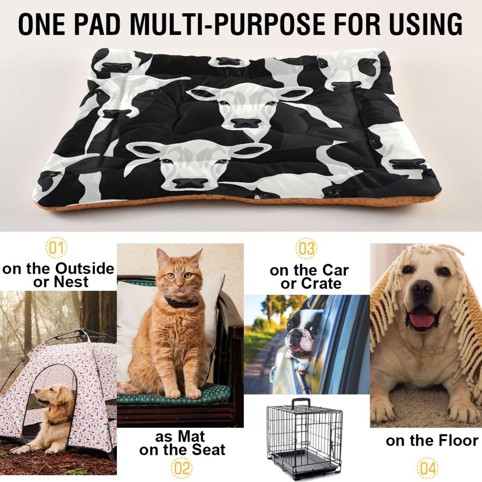 Coikll Cow Print Pet Bed Pad Soft Dog Bed Mat With Anti-Slip Bottom, Machine Washable Crate Pad Mattress For Dog Sleeping- 36 *