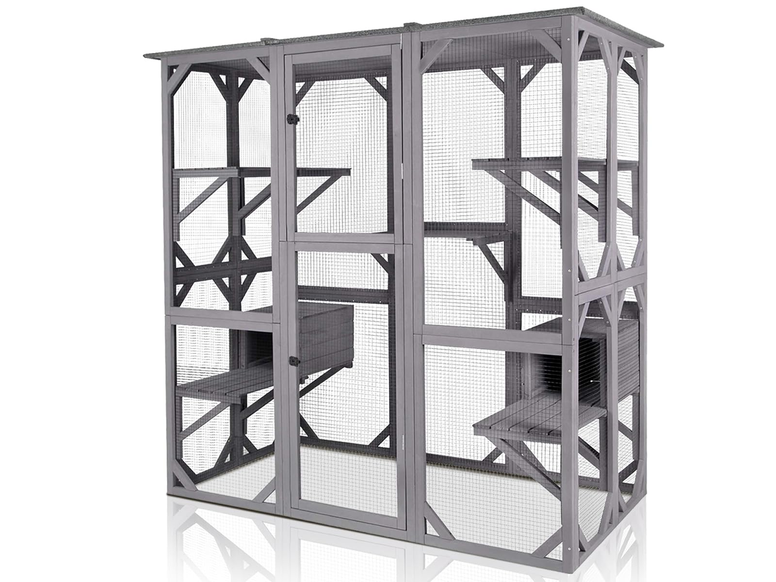 Gutinneen Catio Large Cat House Outdoor Walk In Outdoor Cat Enclosure Indoor Cage Kitty Condo Playpen With Door, Platform & Smal