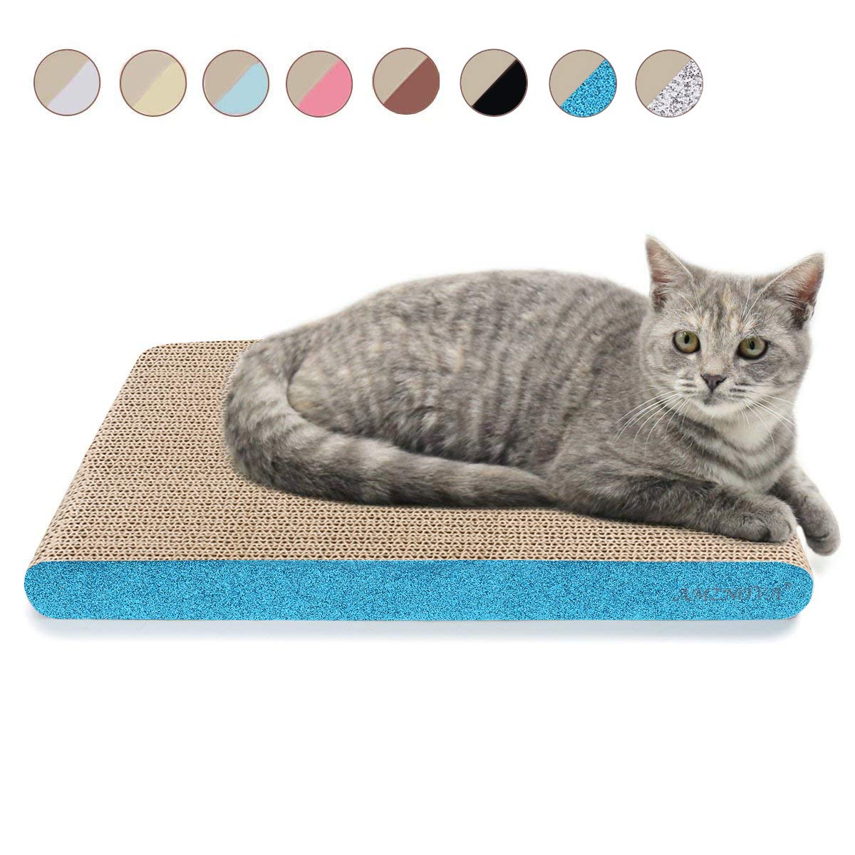 Amznova Durable Flat Cardboard Cat Scratcher, Colors Series, Wide, Glitter Blue