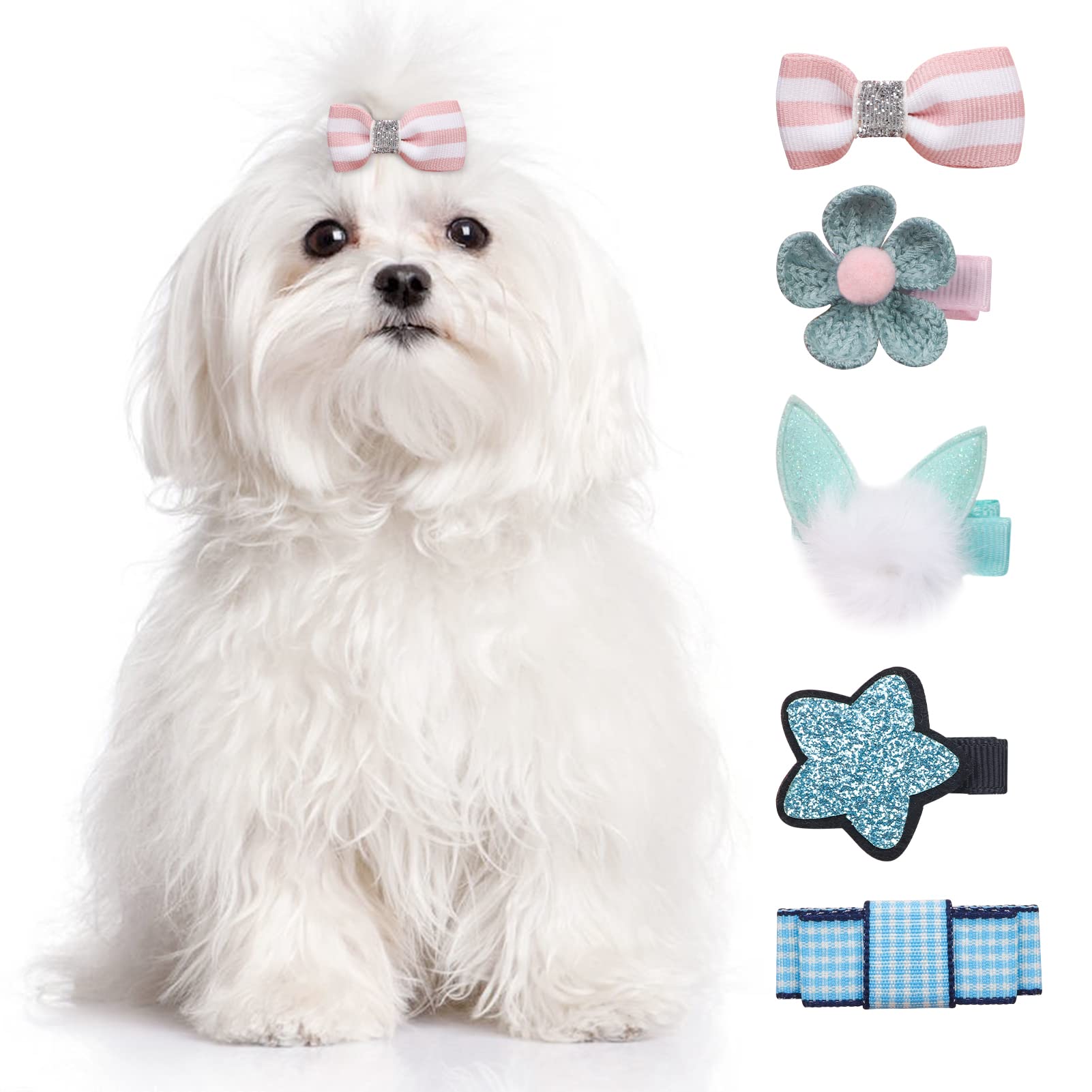 Www Small Dog Cat Hair Clips 5 Pcs Bows Girls Puppies Barrettes Cute Bow Flower Crown Hairpin Head Pins Party Birthday Grooming 