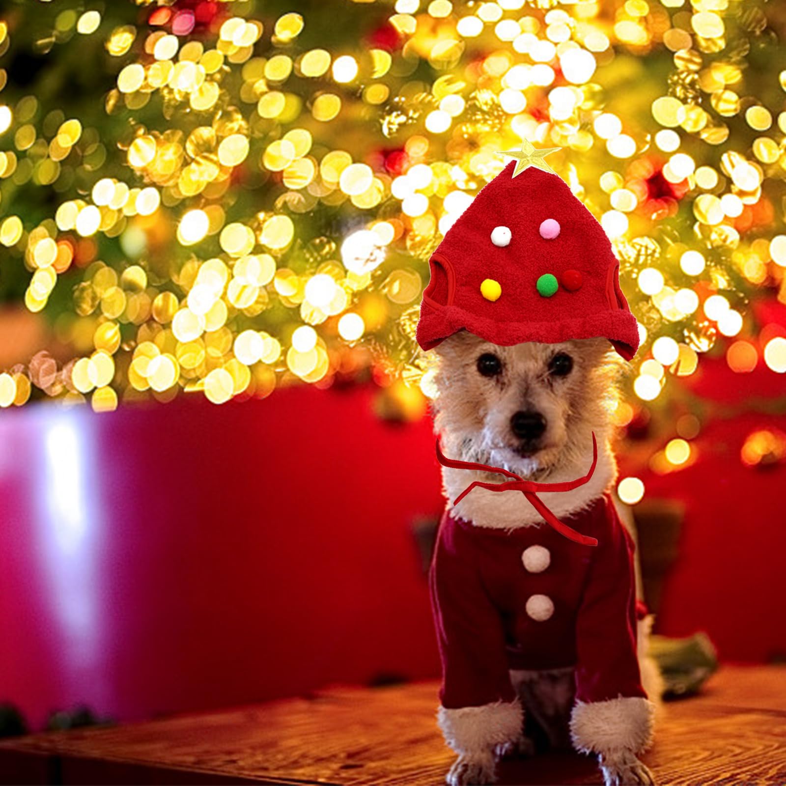 Elegant Little Tail Dog Christmas Costume 1Pc Velvet Red Christmas Hat Soft Funny Pet Plush Hat Adjustable Bat Headdress Cute Wi