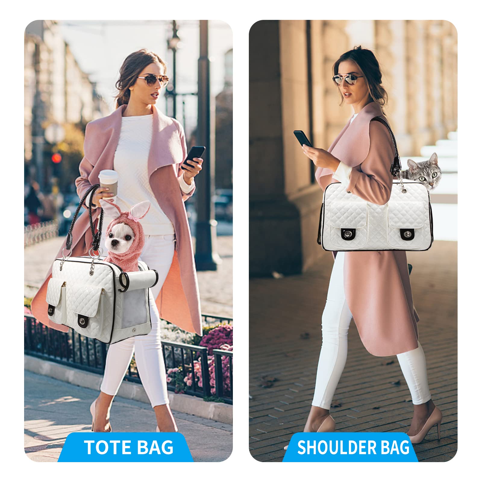 Betop House Soft-Sided Pet Travel Carrier Airline Approved For Pet Small Dog And Cat Collapsible, White Shiny Patent Leather