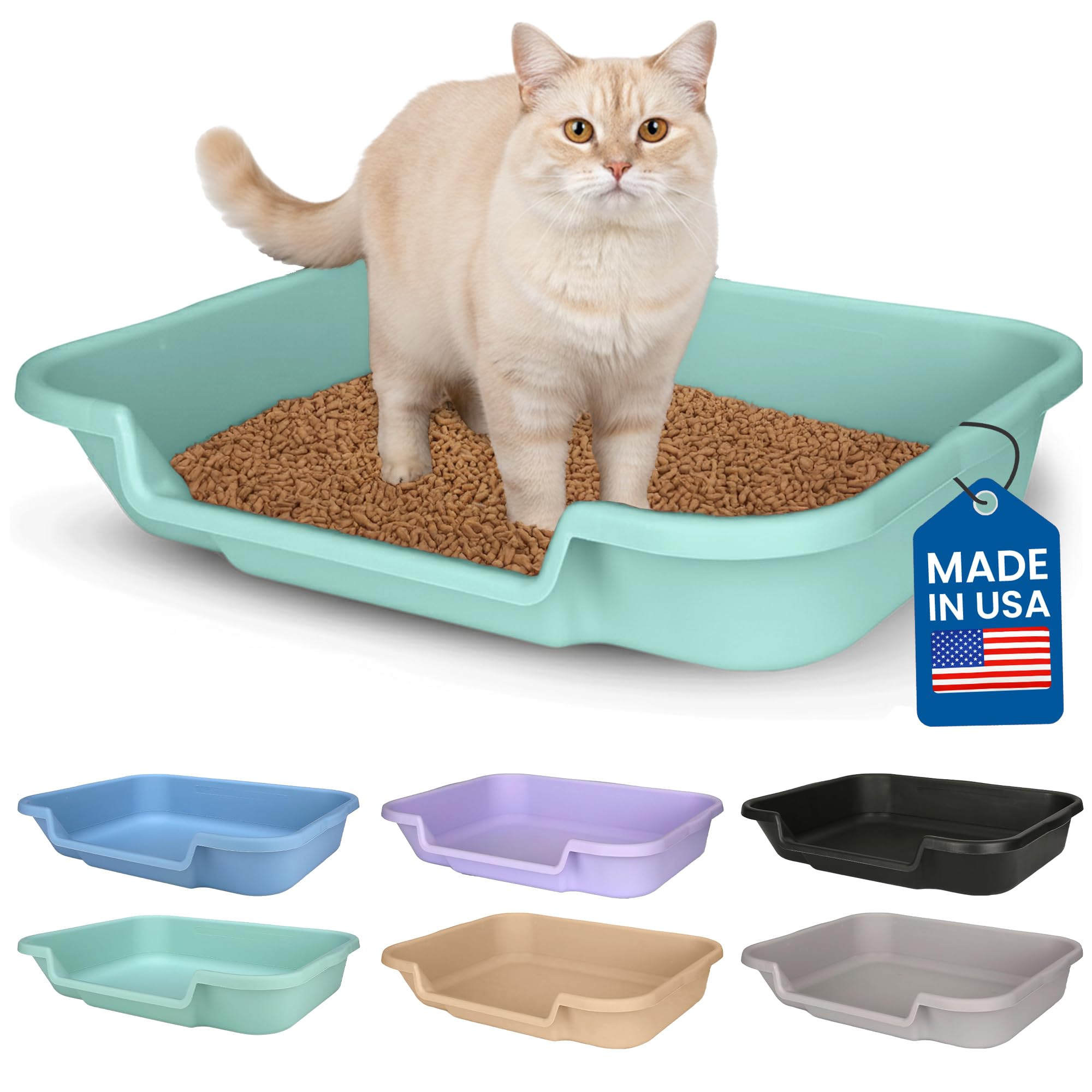 KittyGoHere Senior Cat Litter Box 1 Pack, Large Green Low Entrance Kitty Litter Box, Sized for Cats Comfort, Perfect for Senior and Arthritic Cats, Made in USA-New Condition