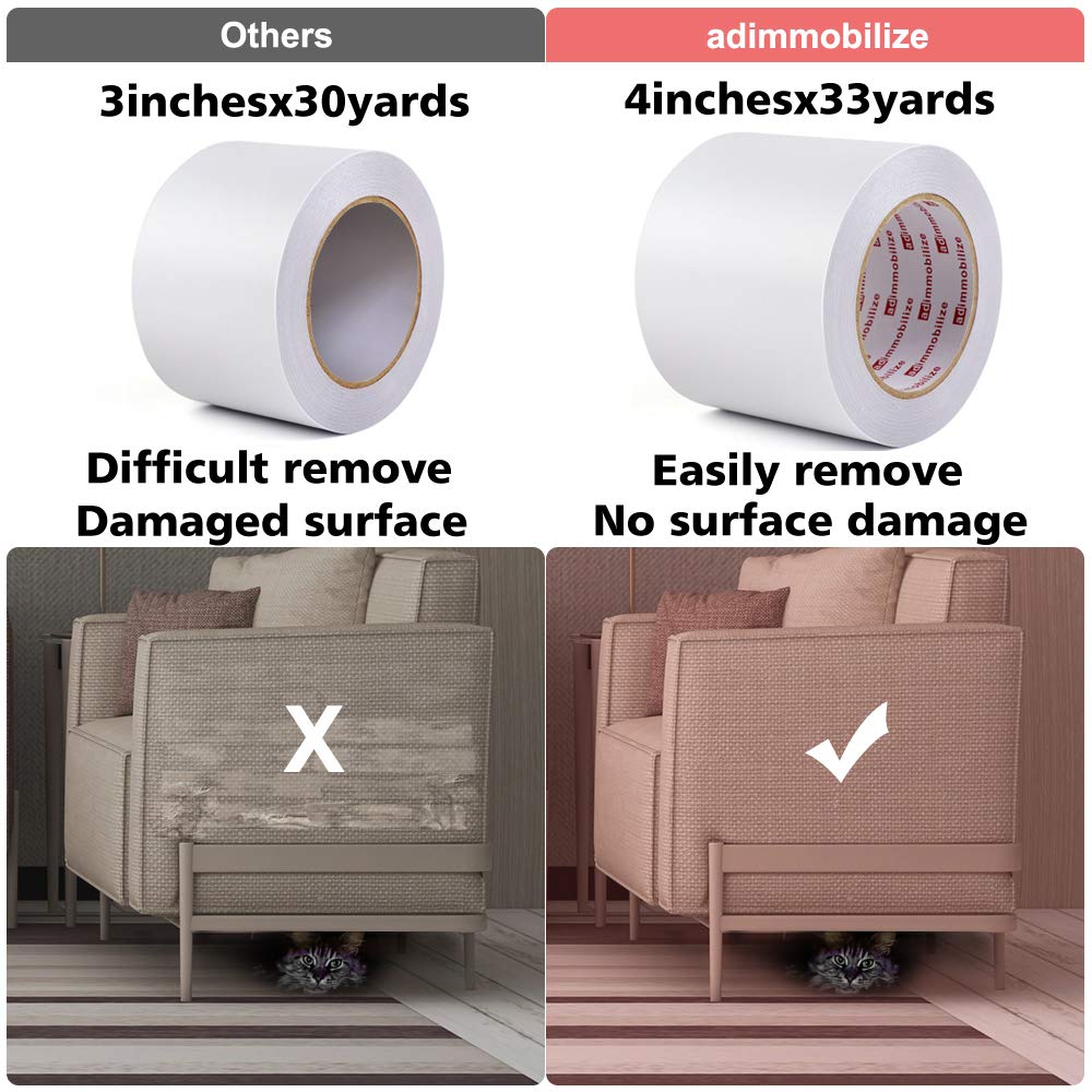 Adimmobilize Cat Scratch Deterrent Tape - Anti-Scratch Cat Training Tape For Couch, Furniture, Door, 4' X33Yards, 100% Transparent Clear, Removable, Residue-Free, Non-Toxic