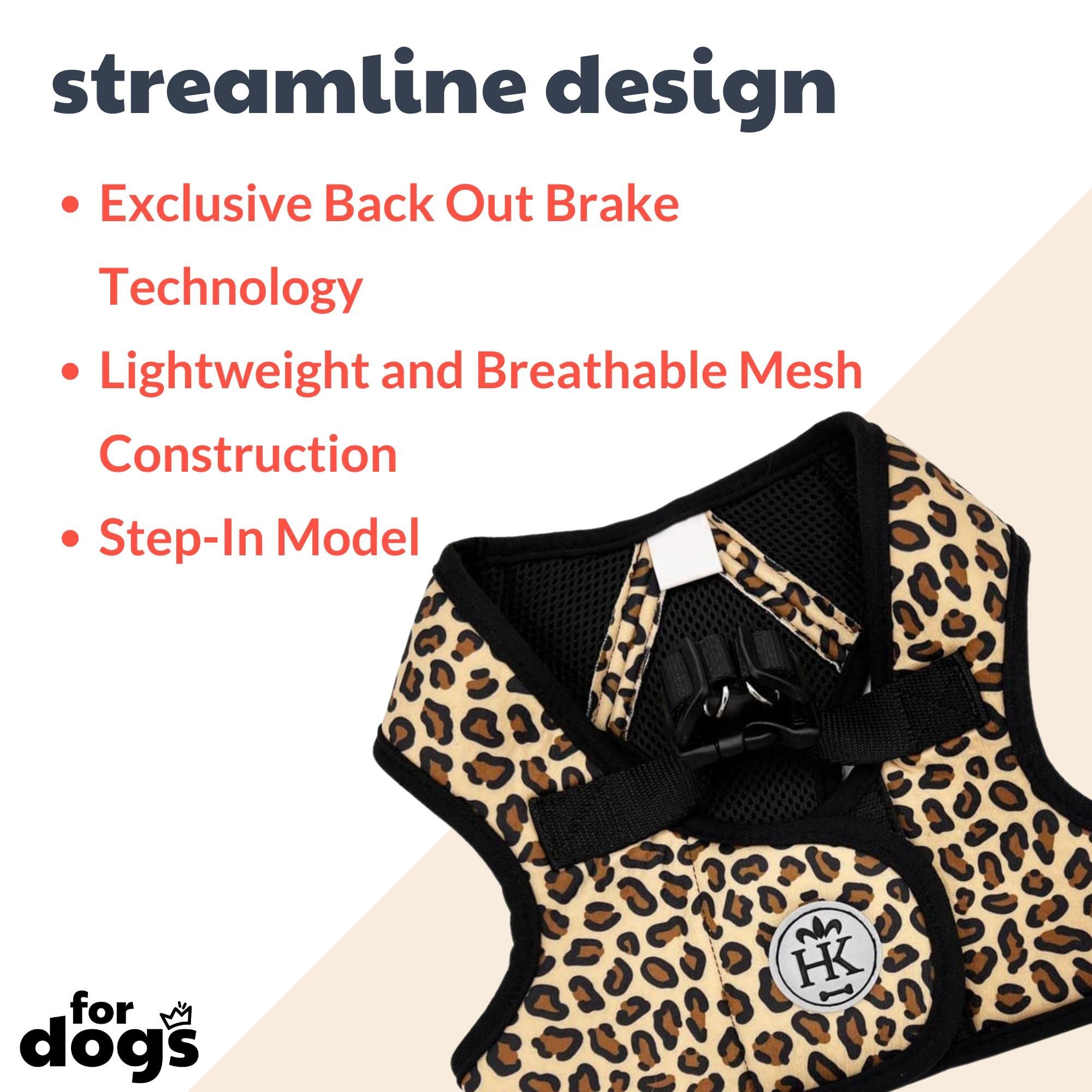 Huxley & Kent Hudson Walking & Training Harness - Tan Leopard (Extra-Large, 35-50Lbs) - Easy Control Step-In Mesh Vest Harness W