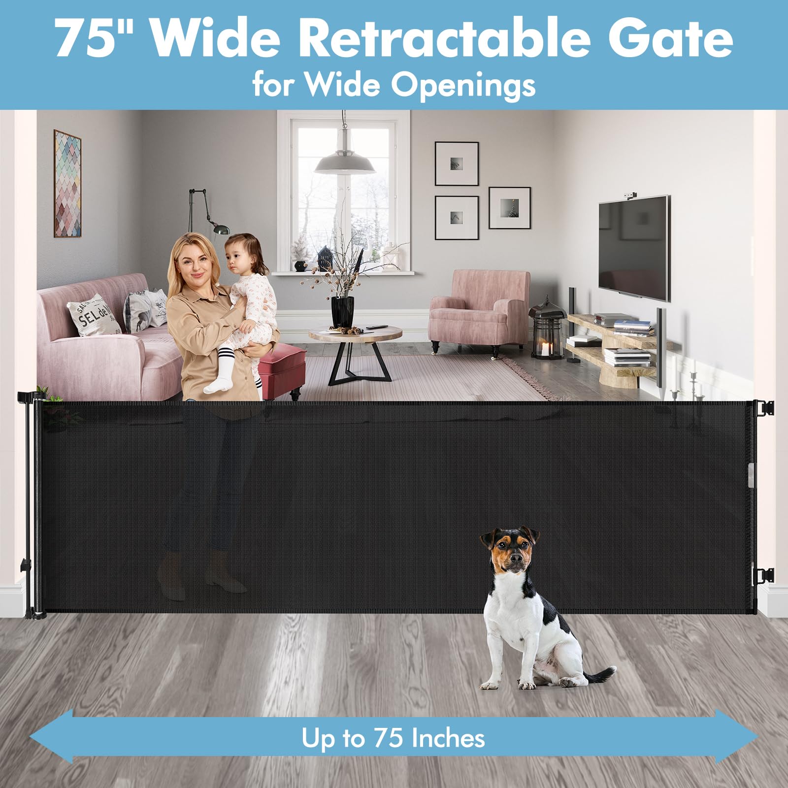 75 Inch Extra Wide Retractable Baby Gate for Wide Openings Child Gate Indoor Outdoor Retractable Gate Large Baby Gate Retractabl