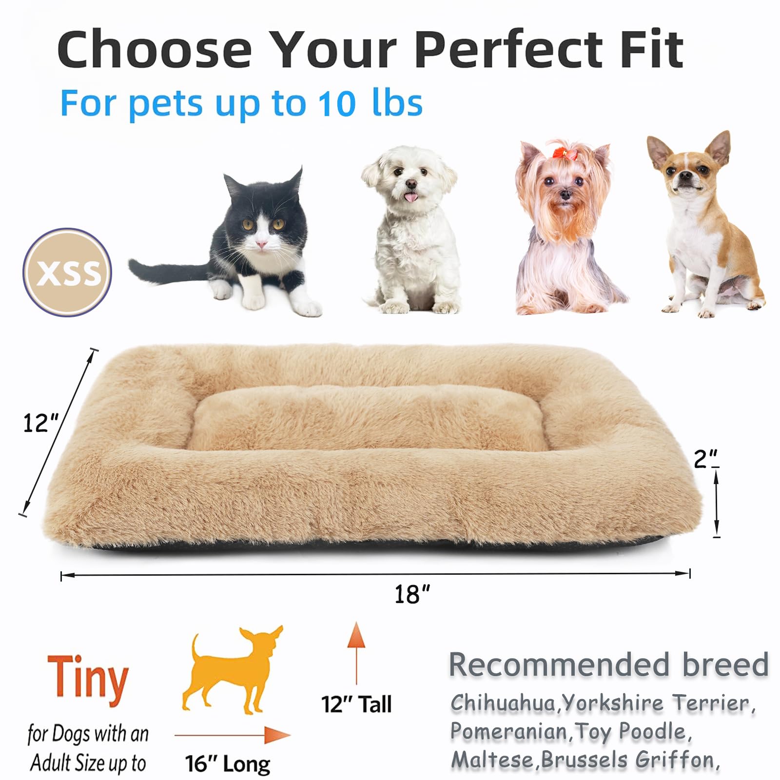 Dog Crate Bed 18 Inch Washable Dog Beds For Xx-Small Dogs Deluxe Thick Soft Fluffy Comfy Kennel Pad Anti-Slip Indoor Pet Sleepin