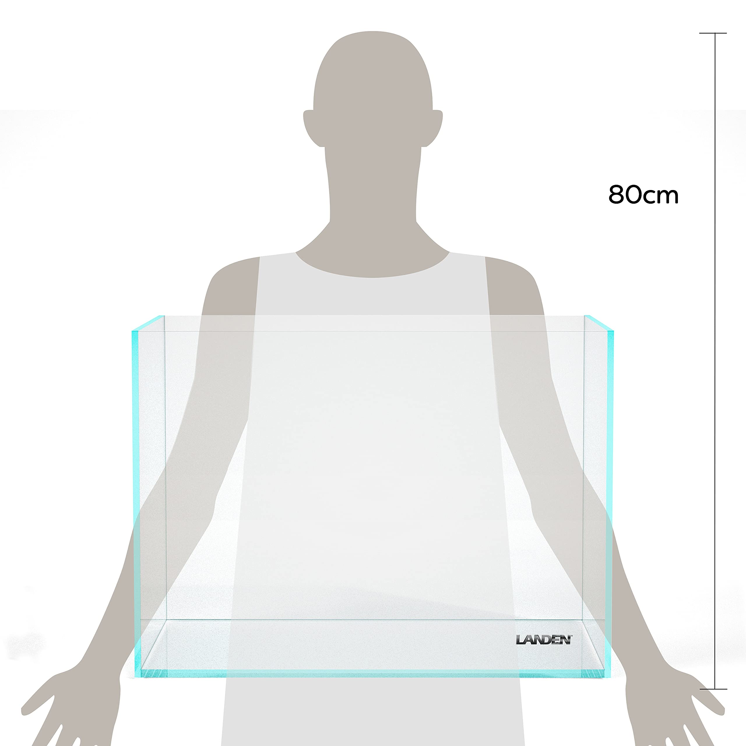 Landen 60H 30 Gallon Rimless Low Iron Aquarium Tank, 23.6 W    17.7 D    17.7 H (60cm x 45cm x 45cm) 8mm Thickness with Black Na