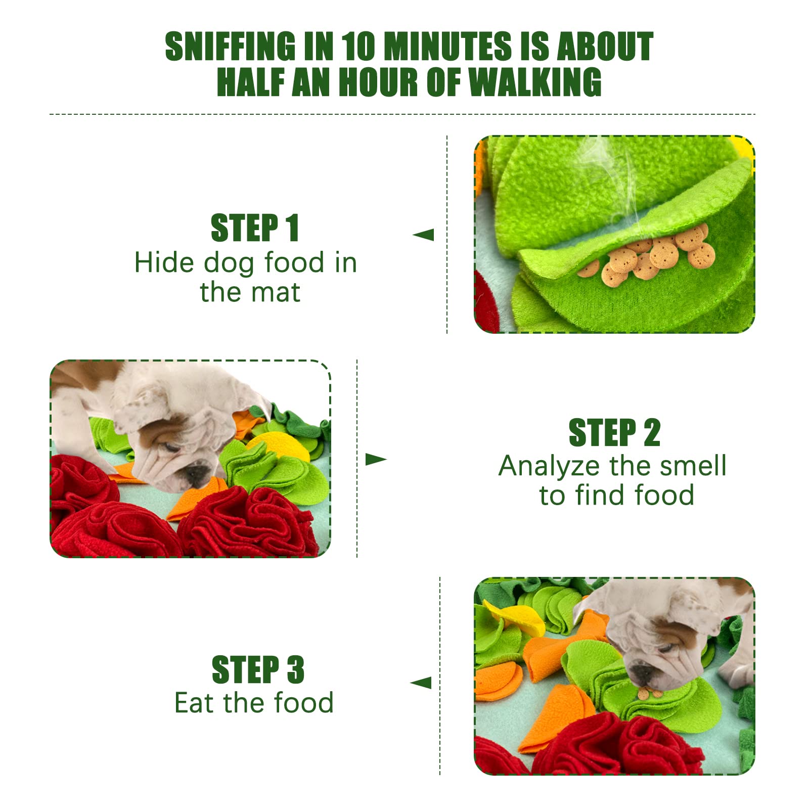 Wishlotus Slip-Free Pet Snuffle Mat With Hanging Rope, Snuffle Mat For Dogs To Consume Energy And Relieve Stress, Pet Snuffle Mat For Rabbits, Hamsters, And Dogs To Improve Digestion (Three Flowers)