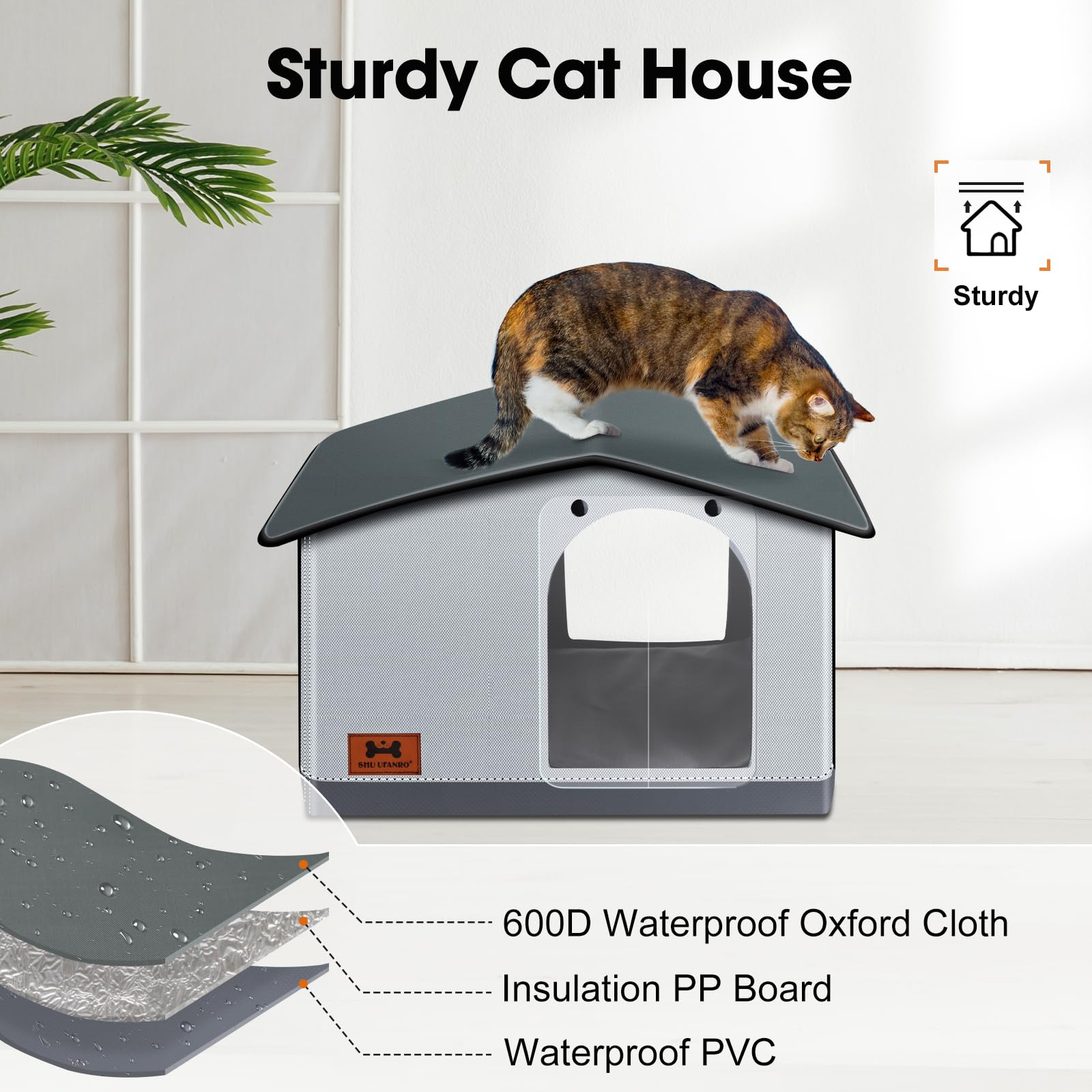 SHU UFANRO Heated Cat House - Weatherproof Indoor/Outdoor Shelter for Cats & Small Dogs, Grey, 20"x17"x16", Model PTPM007-GY