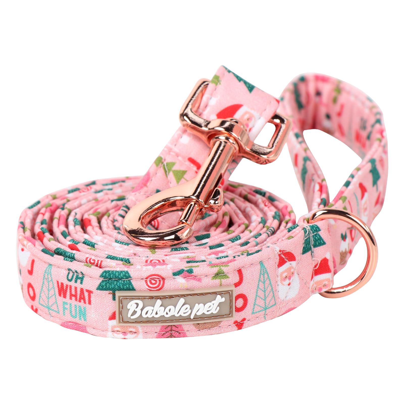Babole Pet Handmade Dog Leashes - Pink Santa Claus Design, Durable Soft Handle For Small To Large Dogs - Matching Collars, 120Cm