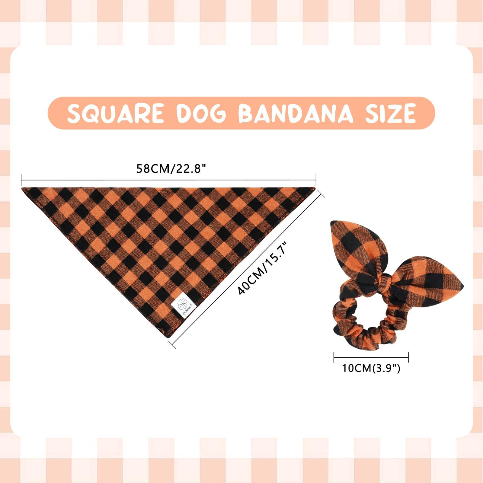 E-Clover Dog Bandana & Matching Scrunchie-Orange Black Dog Bandanas Plaid Pet Scarf Bib For Small Dogs Puppy Girl Boy Owner Gift