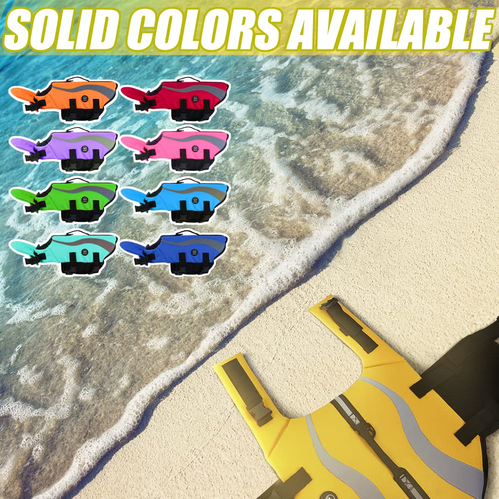 Emust Life Jacket For Large Dogs, Dog Life Vest For Small/Medium/Large Dogs With Double Rescue Handles, High Reflective Dog Life Preserver For Swimming, Yellow,L