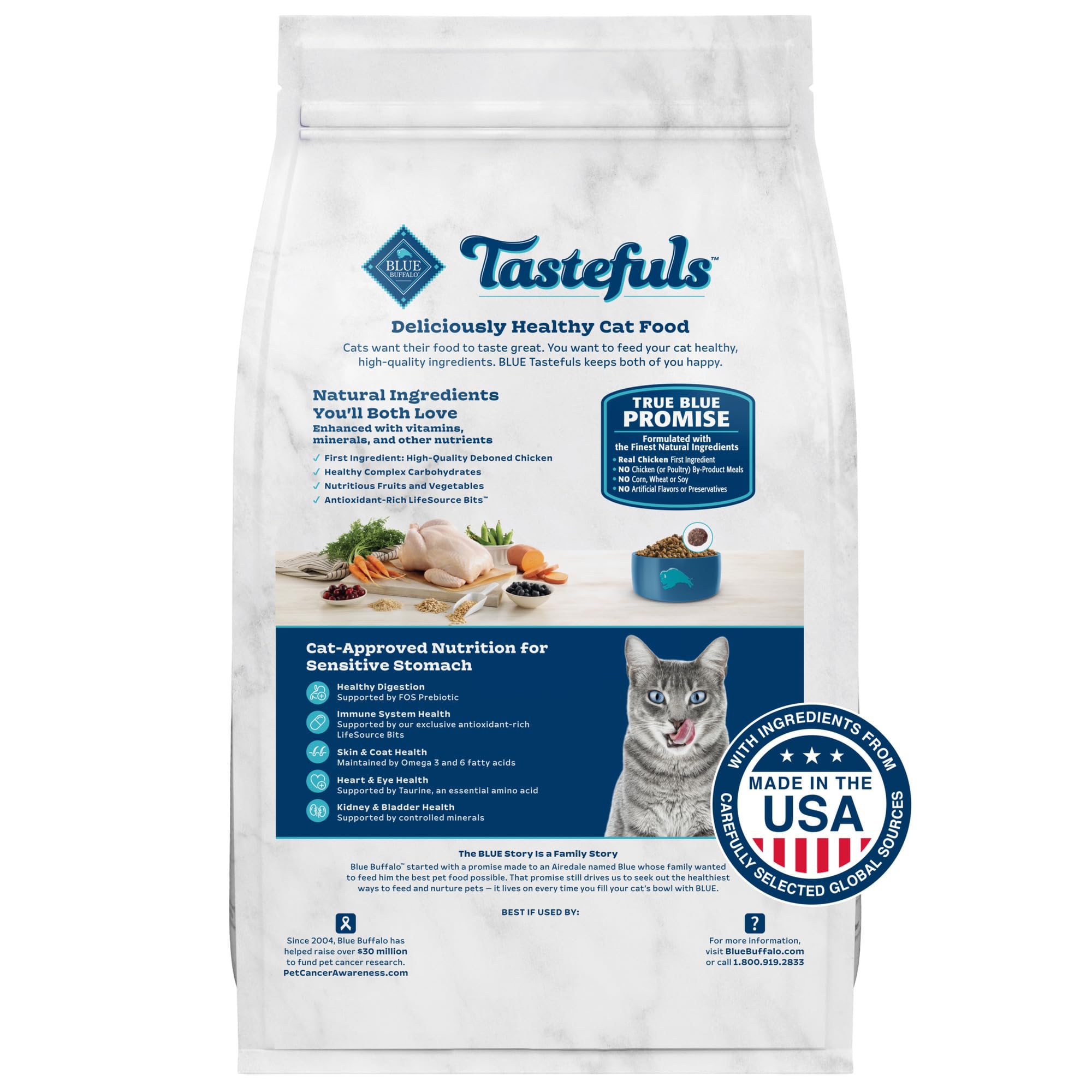 Blue Buffalo Tastefuls Natural Dry Food for Adult Cats, Sensitive Stomach, Chicken & Brown Rice Recipe, 15-lb. Bag