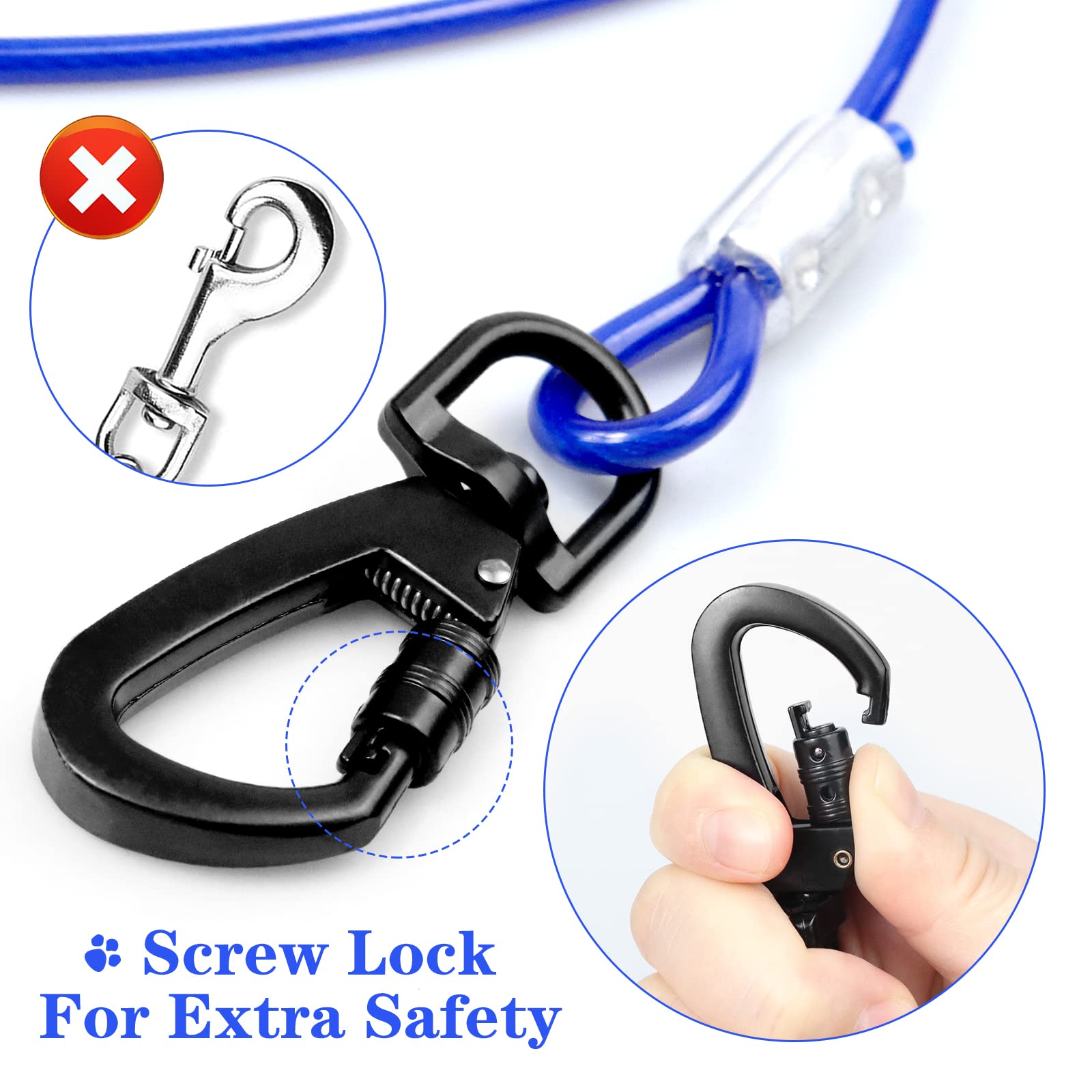 Tie Out Cable For Dogs, 20Ft Dog Leads For Yard Chew Proof, Heavy Duty Dog Tie Out Cable For Large Dogs Up To 250Lbs, Durable Dog Runner For Yard Or Camping