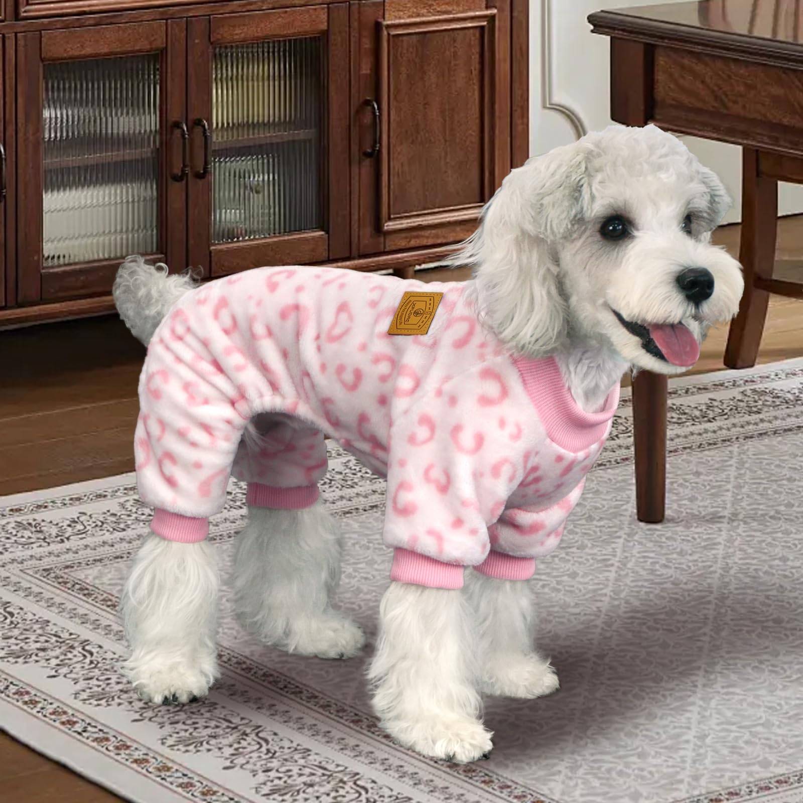 XPUDAC Dog Sweater Leopard Fleece Dog Pajamas for Small Medium Dogs Girl Soft Warm Pet Winter Clothes for Winter Christmas(Pink,