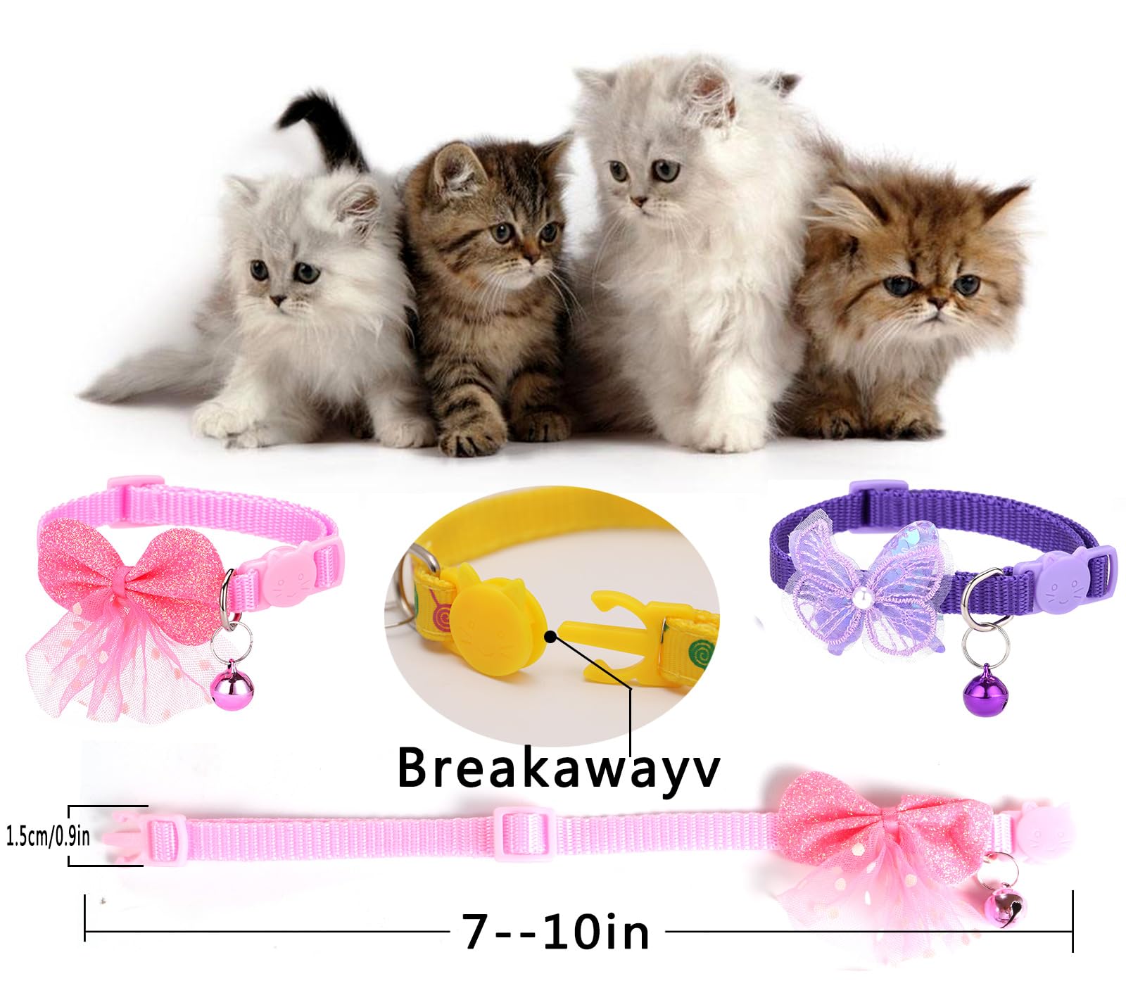 16 Pcs Cute Cat Collars Breakaway With Bell For Boy Cats And Girl Cats Gifts (#2-Multicolor Lace)