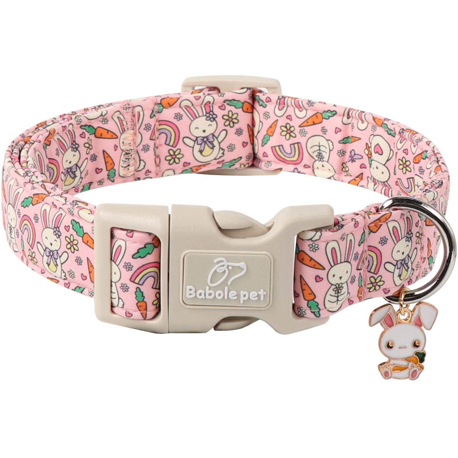 Babole Pet Easter Dog Collar for Medium Dogs - Design Cute Pink Easter Bunny Dog Collars Boy Girl Puppy Adjustable Quick Release