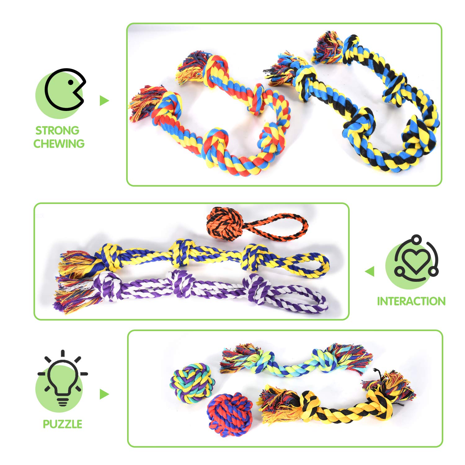 Sharlovy Large Tough Chew Toys For Aggressive Chewers Large Breed,Heavy Duty Dental Rope Toys Kit For Medium Dogs,5 Knots Indestructible Cotton Puppy Teething Chew Tug Toy Set Of 9