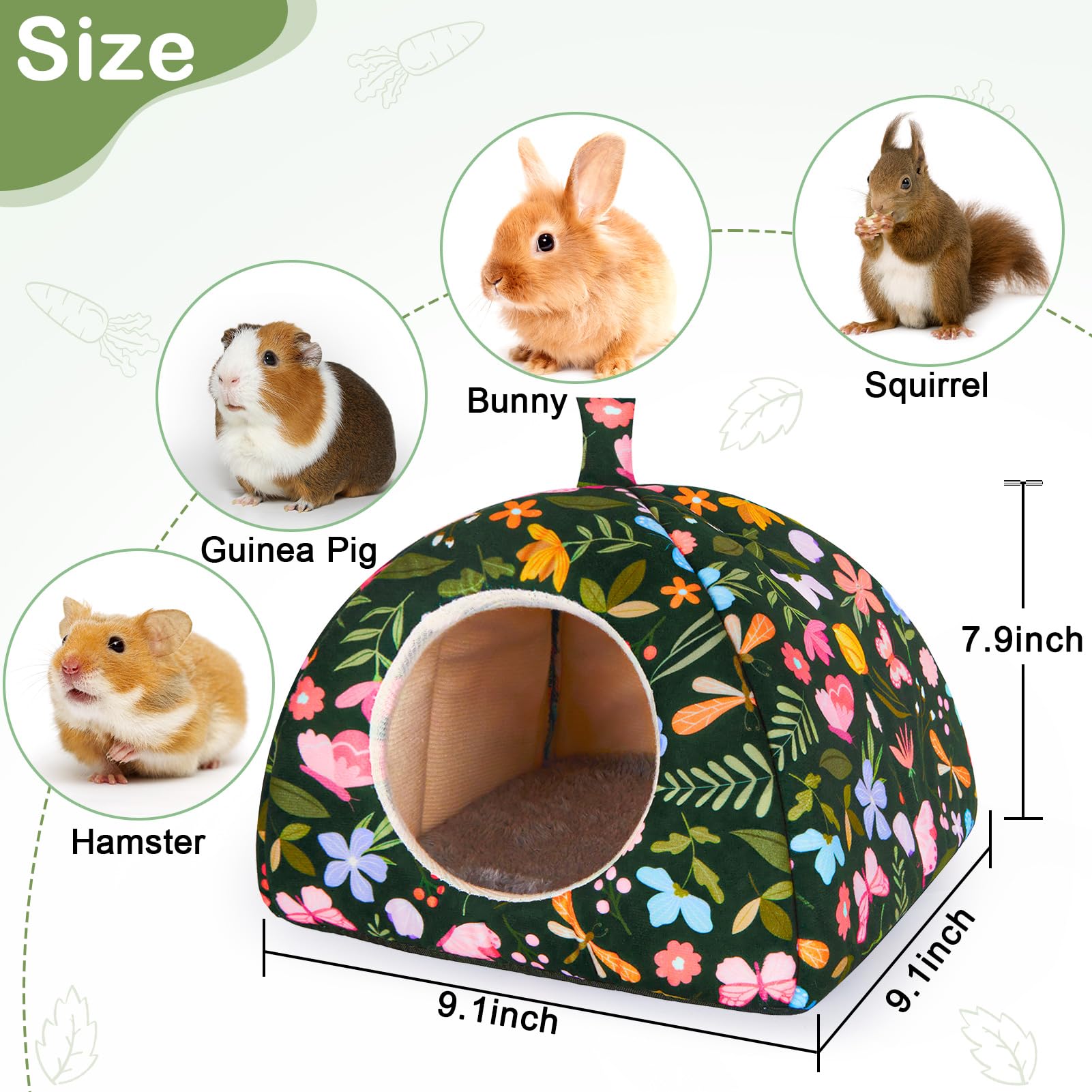 Glittme Guinea Pig Hideout 2Pack Guinea Pig Bed with Soft Pads Washable Guinea Pig House with Non-Slip Bottom Rabbit Hideout for