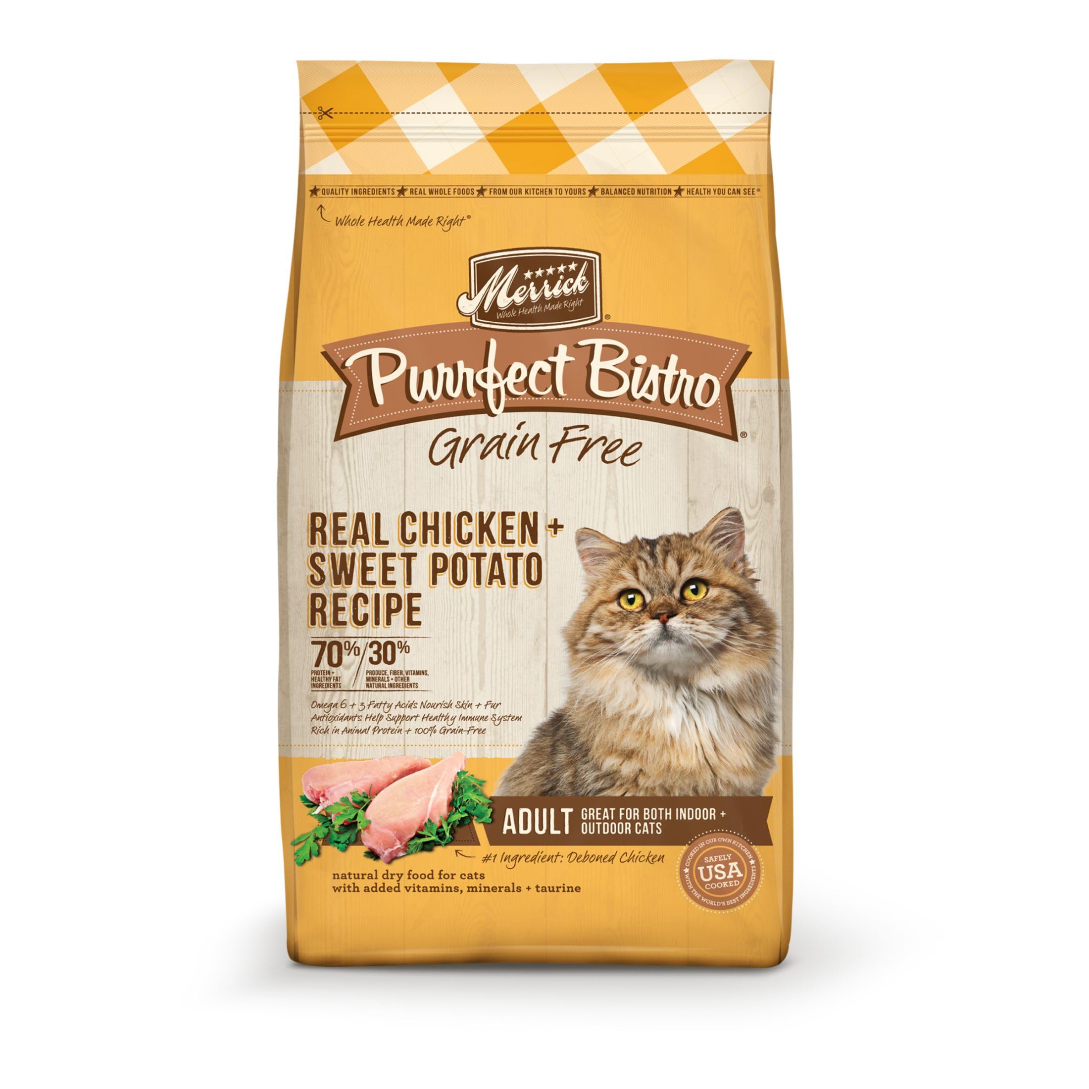 Merrick Purrfect Bistro Grain Free Natural Dry Cat Food For Adult Cats, Real Chicken And Sweet Potato Recipe - 7 lb. Bag
