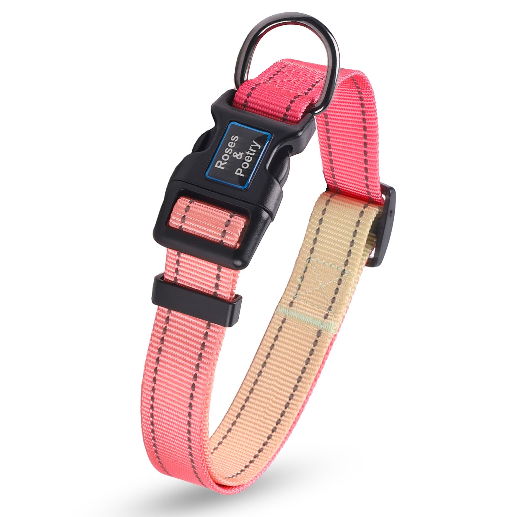 Roses&Poetry Pink Dog Collar For Female Dogs Reflective With Pink Gradient Color, Adjustable Xsmall Puppy Collars Tiny For Small