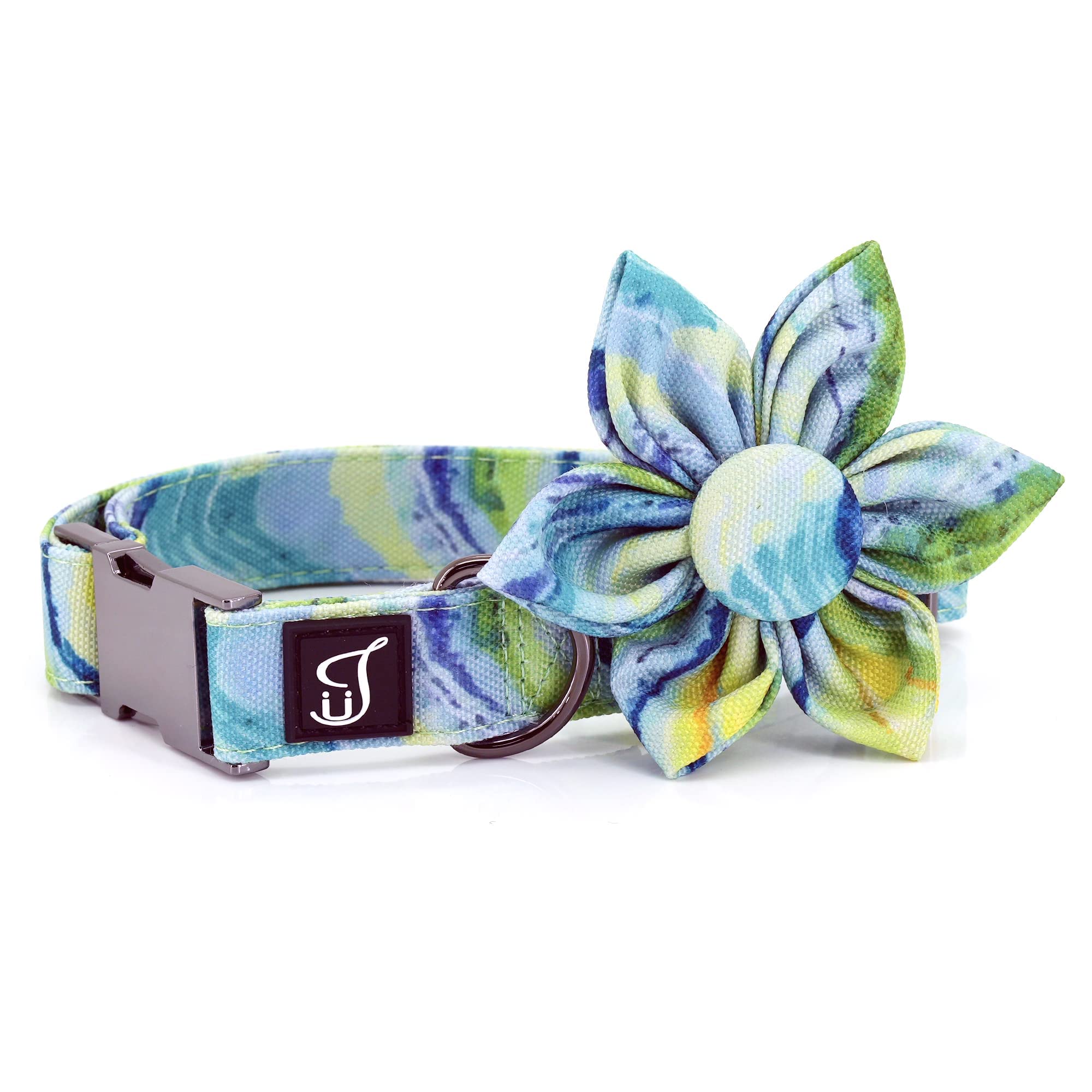 Ultra Joys Girl Dog Collars With Flower - Female Dog Collars With Comfortable Cotton Fabric & Metal Buckle In Wave Design - Medi