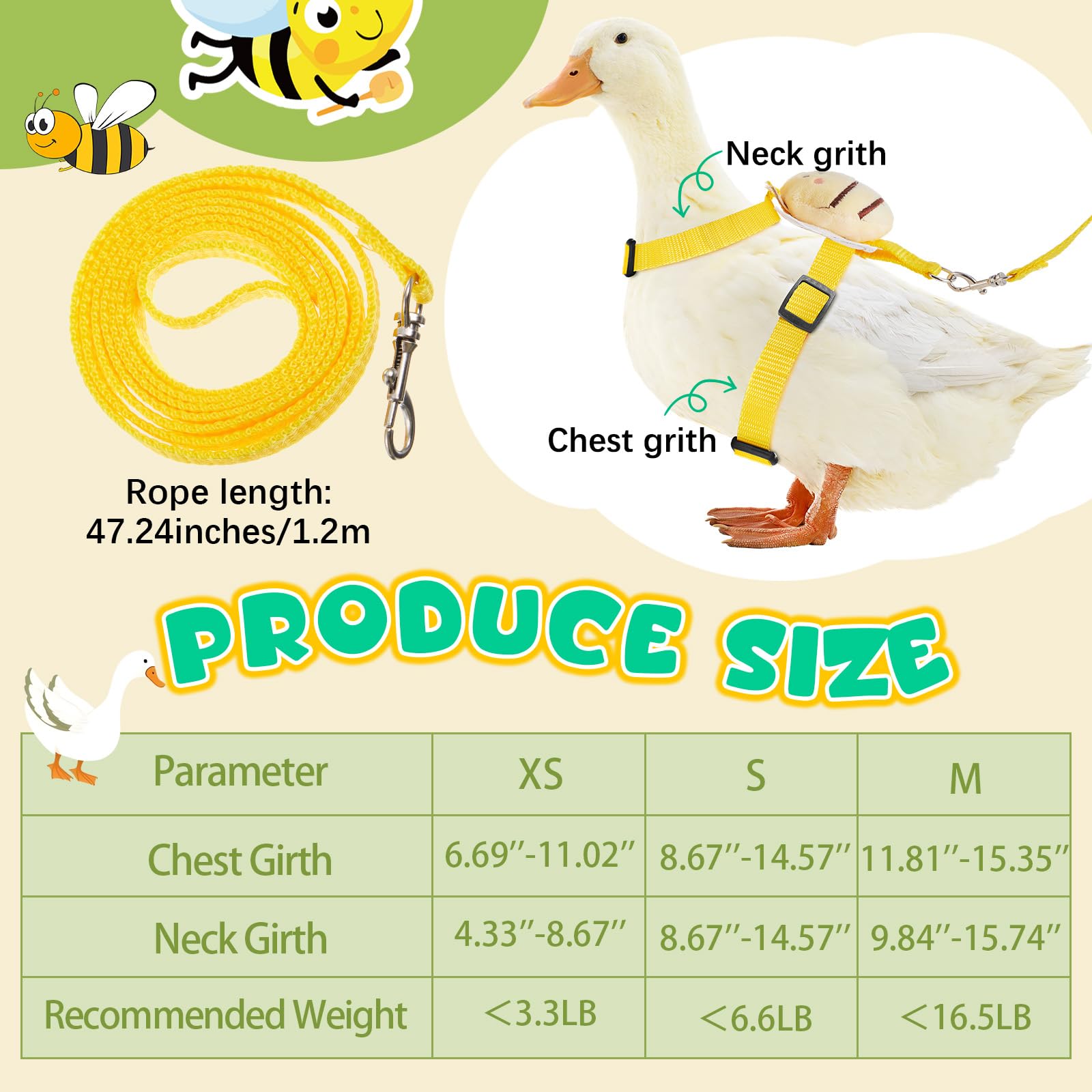 SilTriangle Duck Harness Leash Set Duck Harness and Leash for Real Ducks Adjustable Walking Rope Pet Cute Pattern Outdoor Tracti