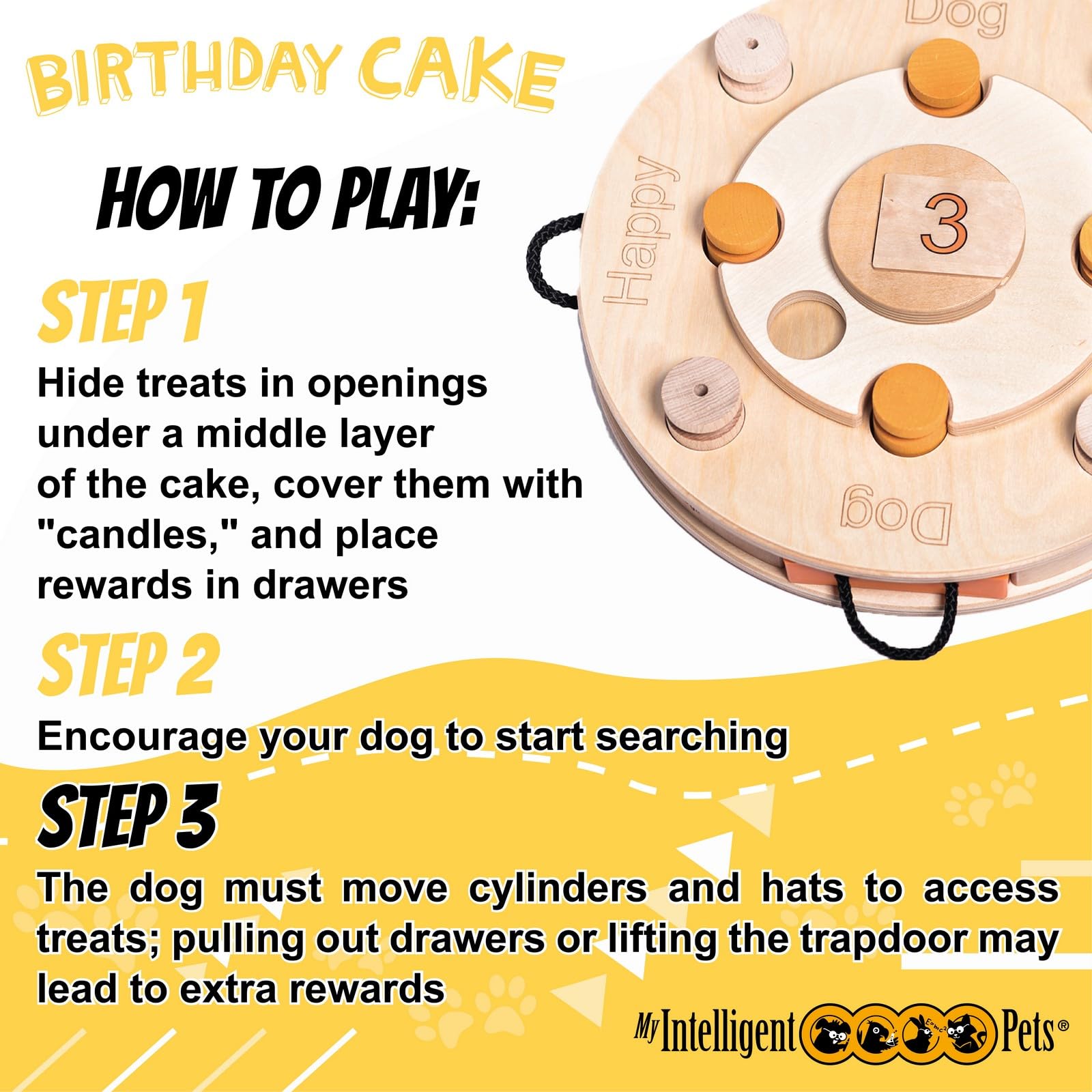 My Intelligent Dogs Birthday Cake - Dog Puzzle Toy, Interactive Wooden Brain Game for Dogs, Mental Enrichment Toy, Enhances Natu