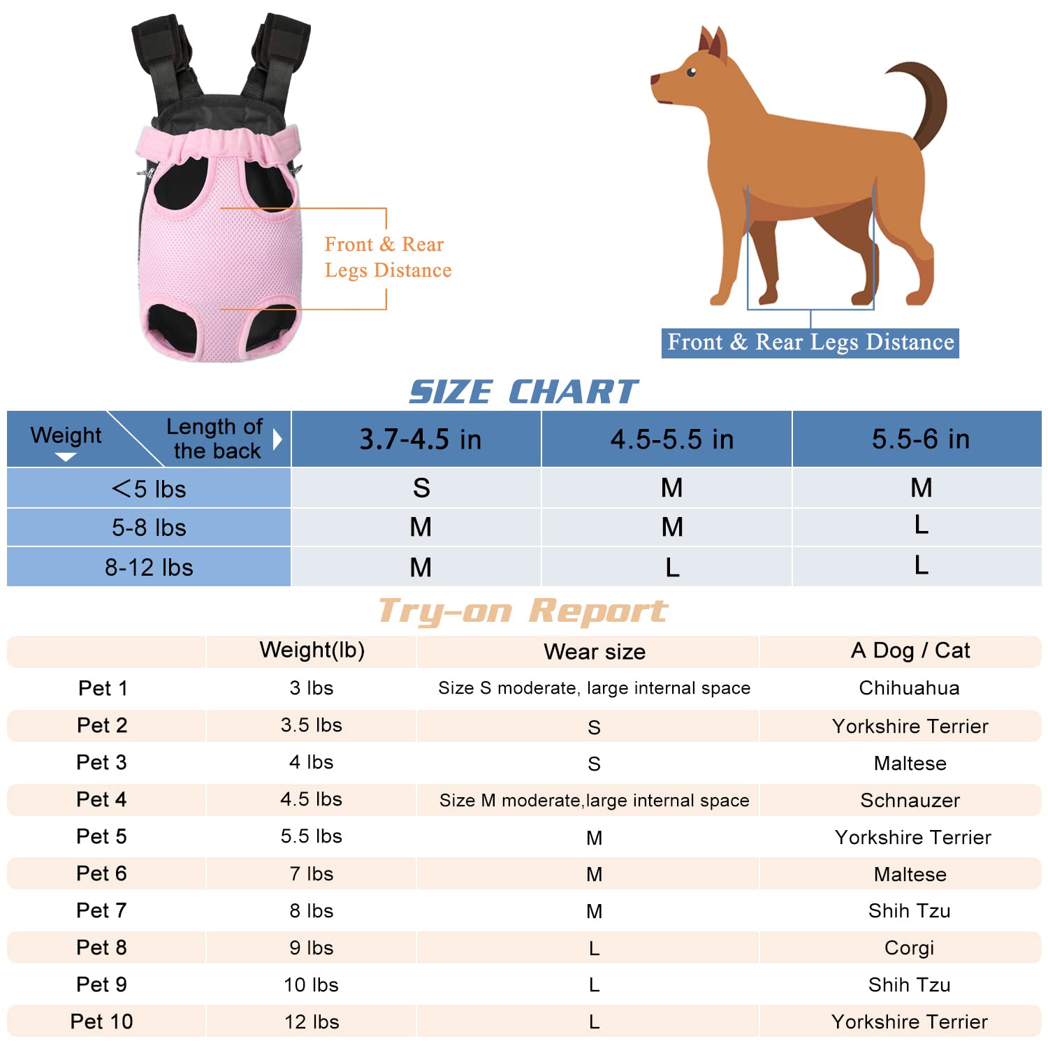 Yudodo Pet Dog Carrier Backpack Adjustable Dog Front Carrier, Legs Out Easy-Fit Dog Travel Backpack Carrier For Hiking Camping For Small Medium Dogs Cats And Rabbits (Small, Pink)