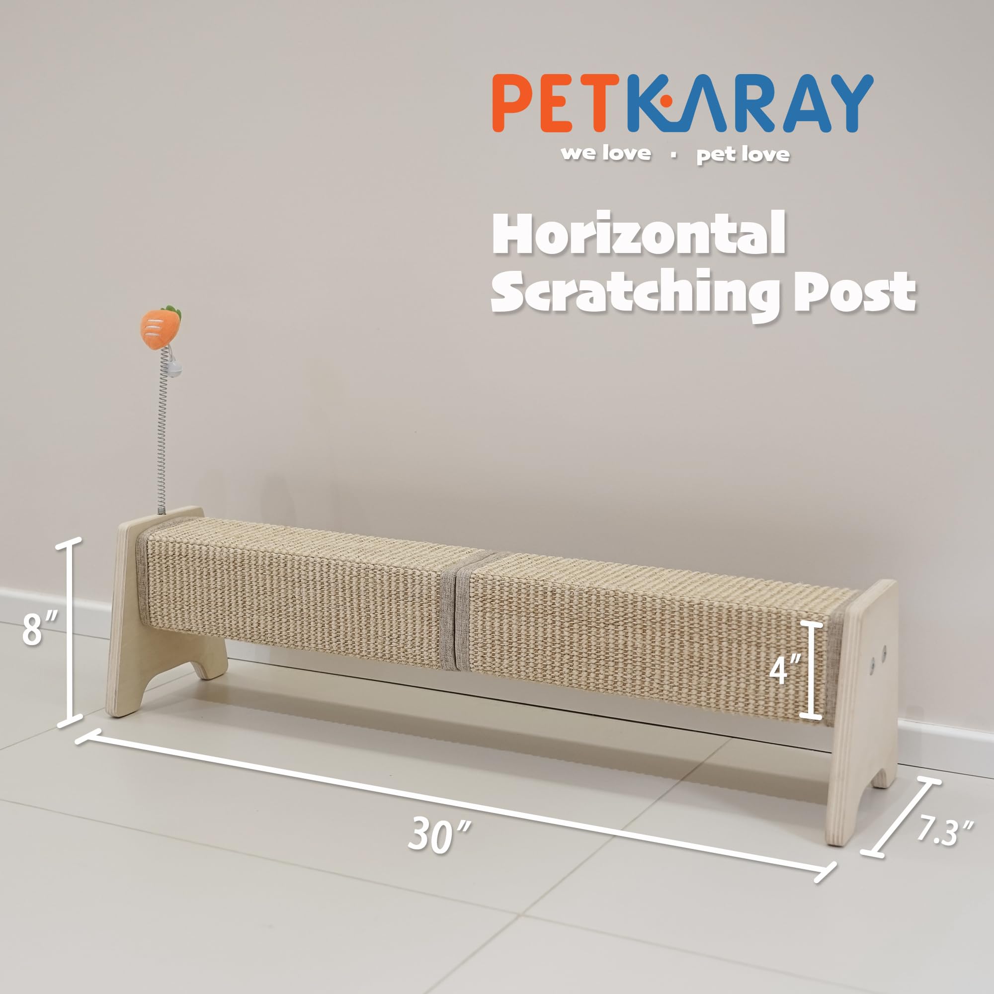 Petkaray Horizontal Scratching Post, 30'' Sisal Cat Scratch Post, Large Cat Scratcher With Spring Toy, Protect Furniture For Ind