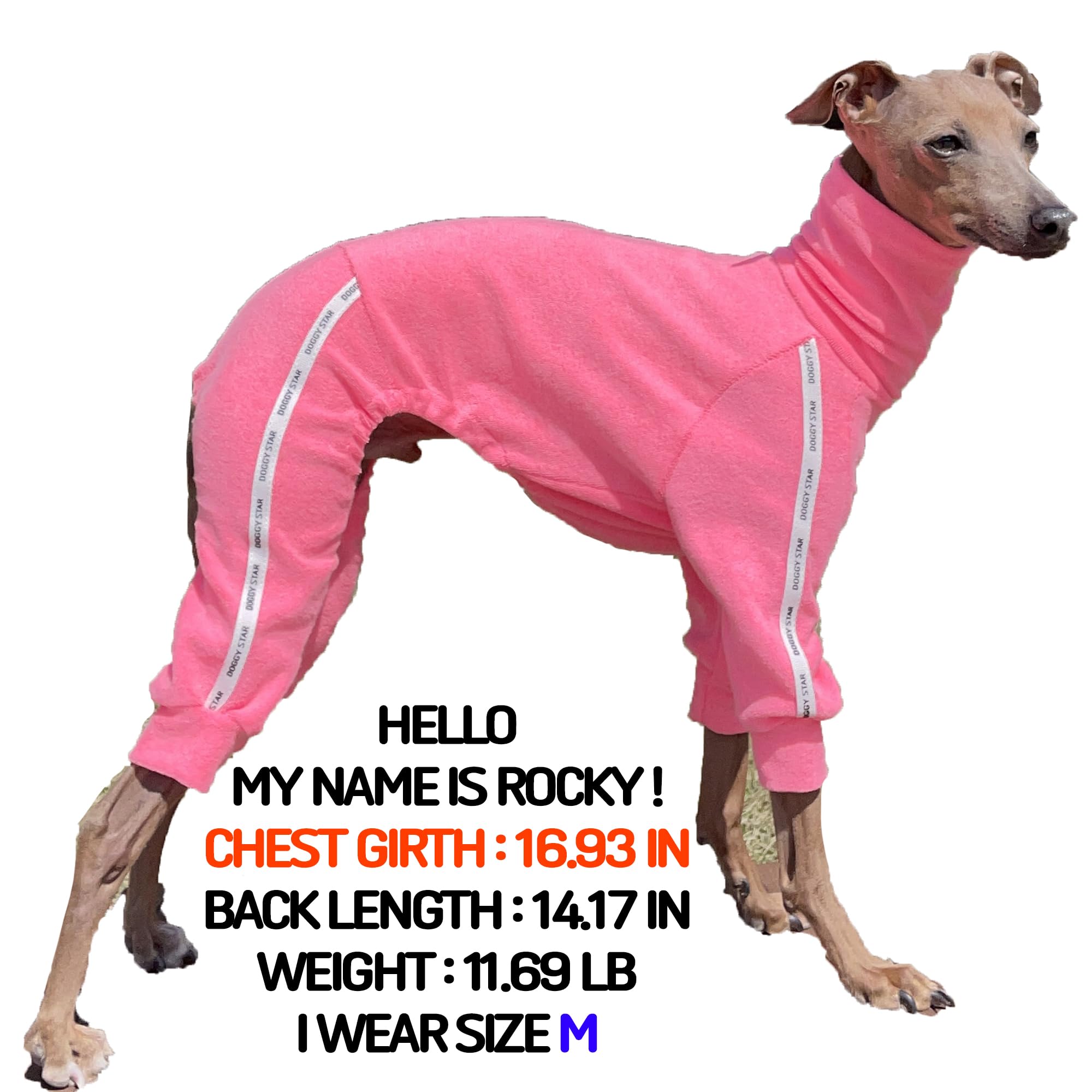 D Doggy Star Italian Greyhound Clothes Stretchy Towel Sports Onesie Outfit Whippet For Dog Coat (S,Twl Neonpink)