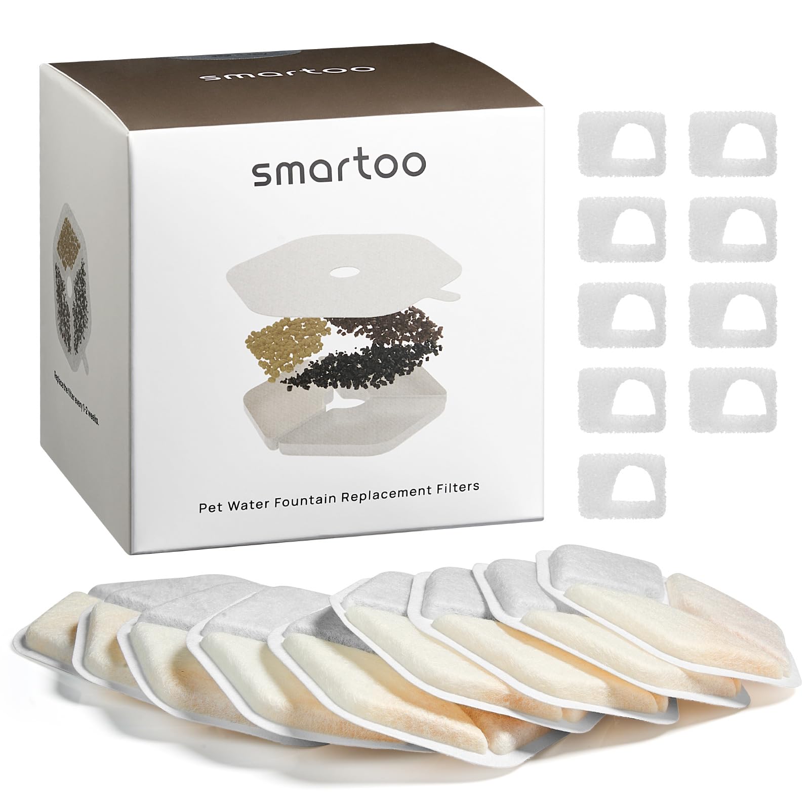 Smartoo 9 Packs Official Replacement Filters And 9 Packs Sponges For 152Oz/4.5L Wireless Cat Water Fountain Ptm-643