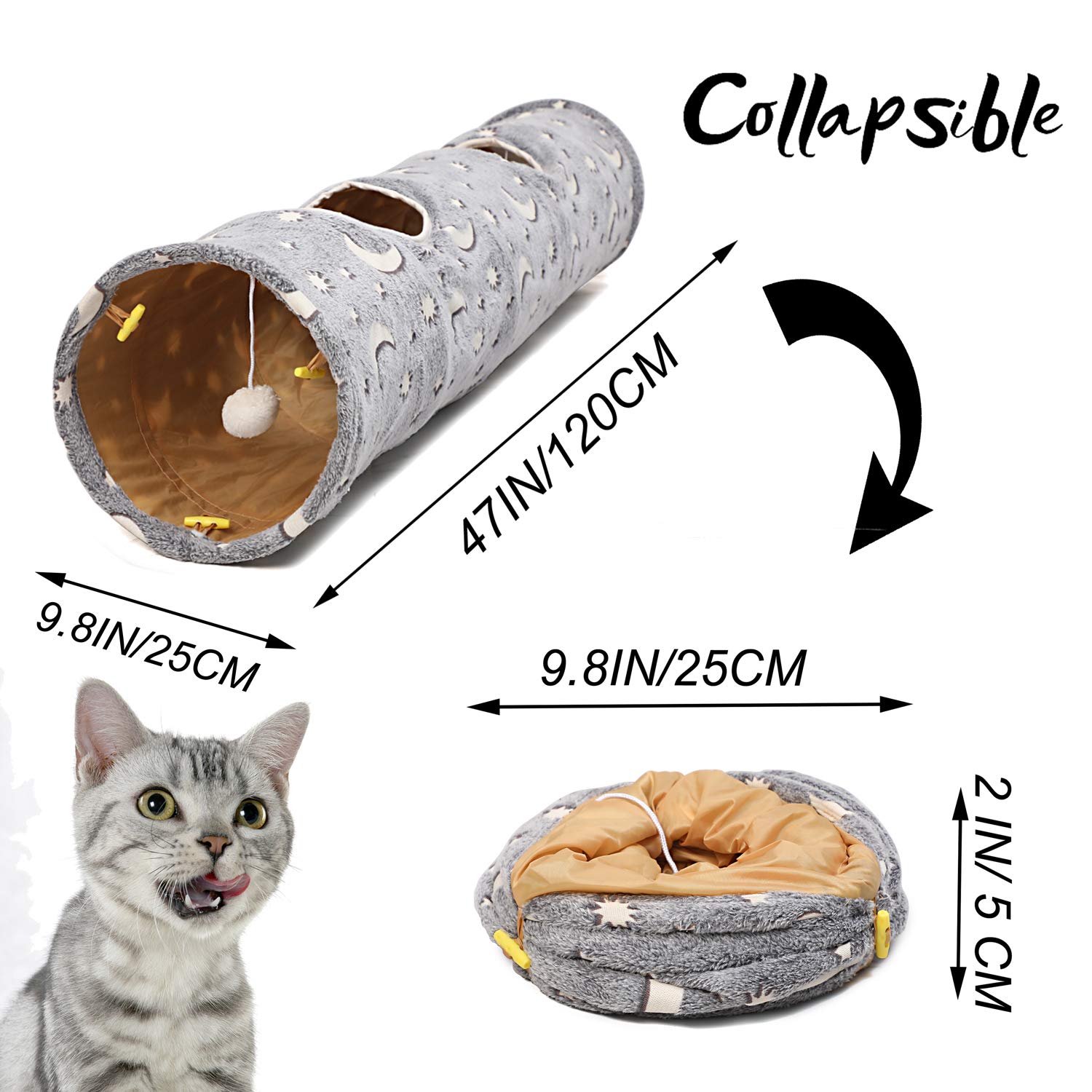 Luckitty Cat Tunnel Tube With Plush Ball Toys Collapsible Self-Luminous Photoluminescence, For Small Animals Pets Bunny Rabbits,