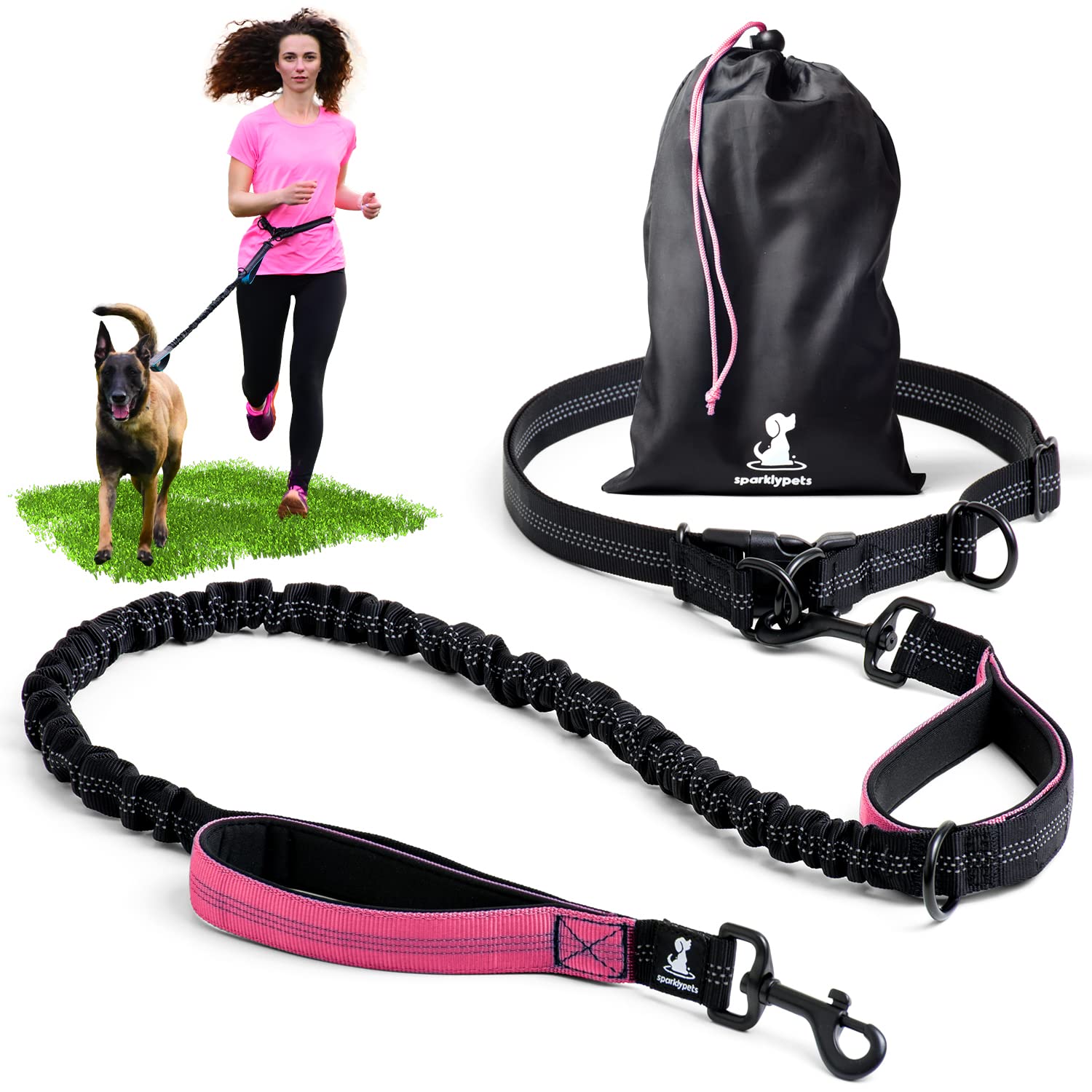Sparklypets Hands Free Dog Leash With Reflective Stitches – Waist Leash For Dog Walking, Training & Jogging – Running Leash Hands Free For Medium & Large Dogs