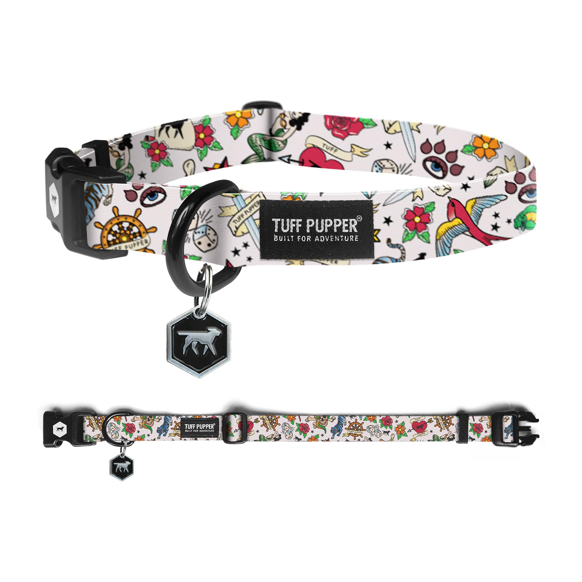 Tuff Pupper Premium Adjustable Dog Collar for Large Dogs, Stylish Pattern Collars Designed in USA, Quick Release Buckle, RebelWh