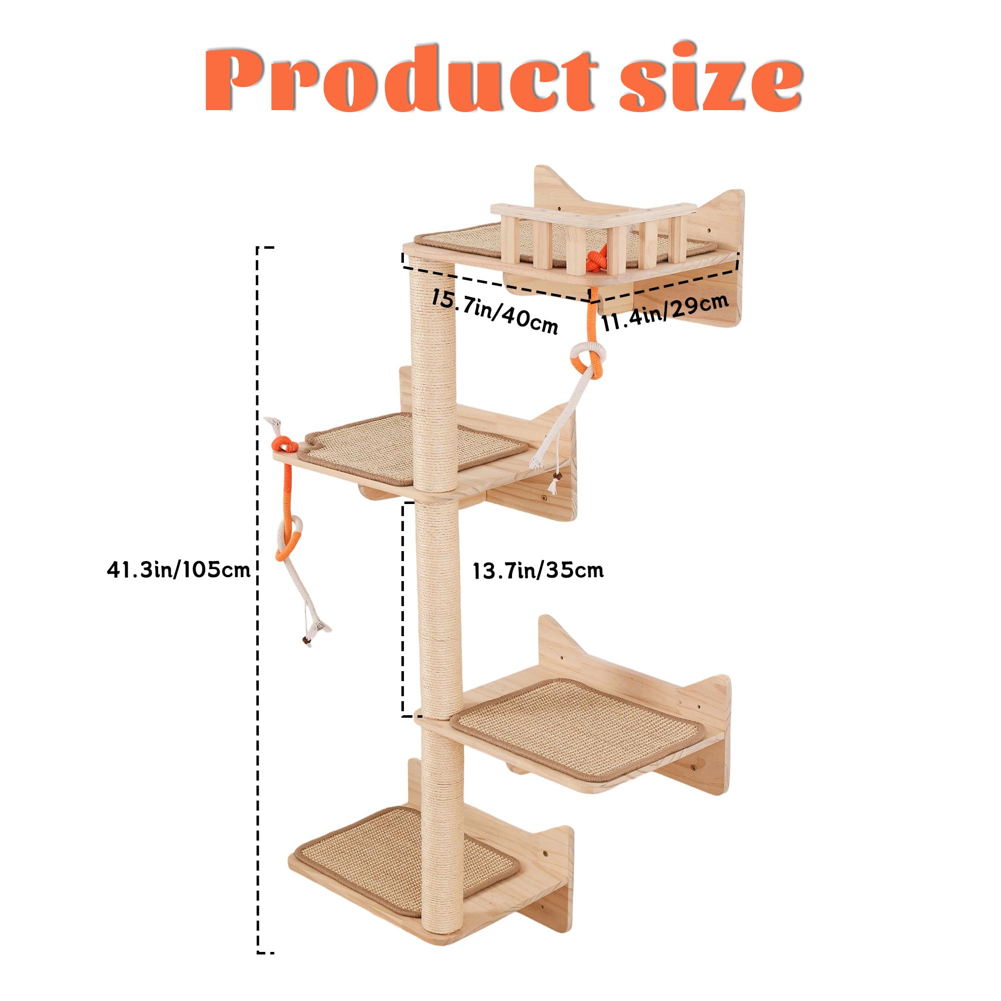 MIUZMORE Wall Mounted Cat Tree - 7 PCS Cat Wall Shelves & Perches with Tall Sisal Scratching Posts, Wall Mount Cat Climbing Tree