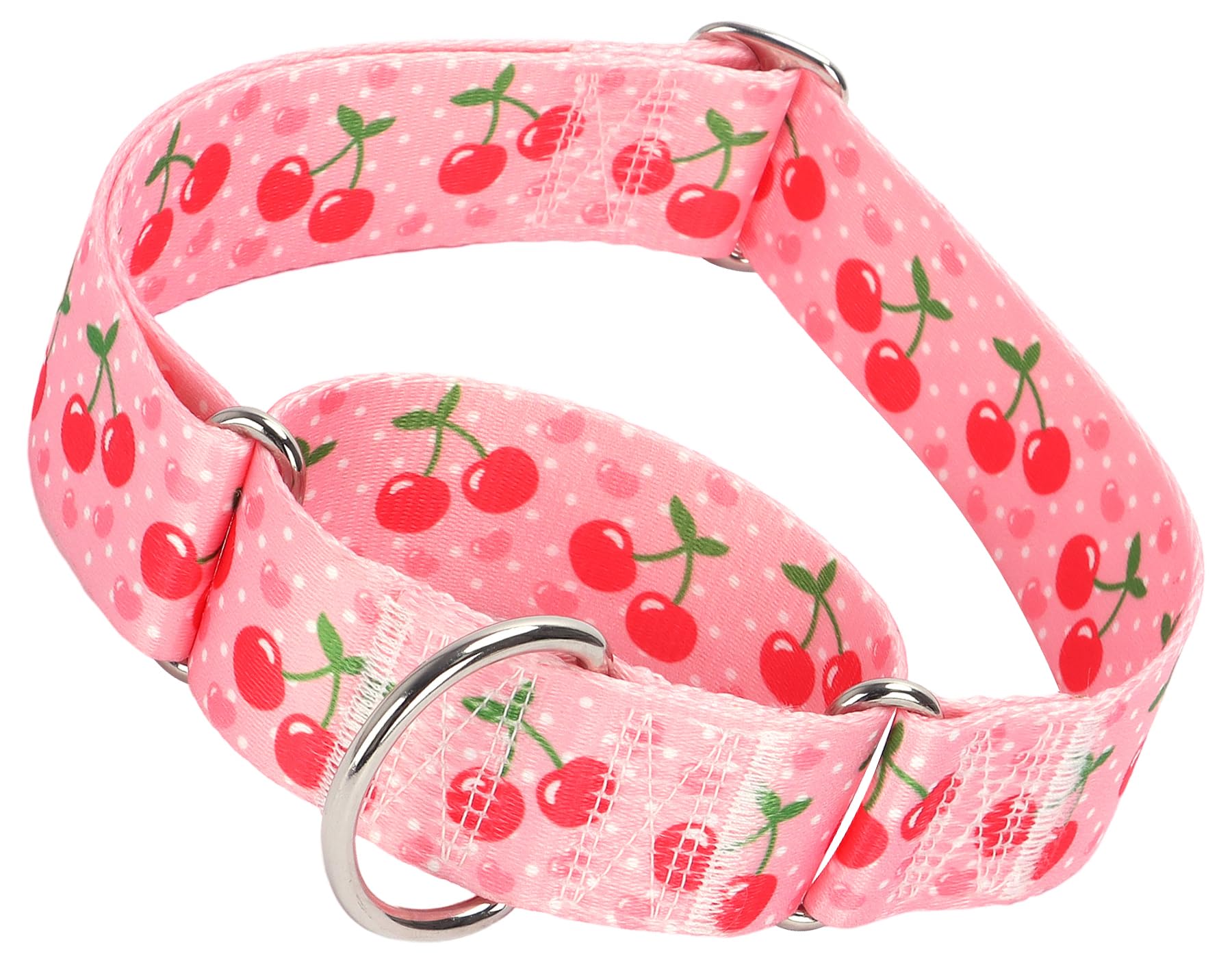 Martingale Dog Collar 1.5 Inch Wide - Pink Cherry Blossom Adjustable Nylon No-Pull Training Collar For Large Dogs, Secure Design