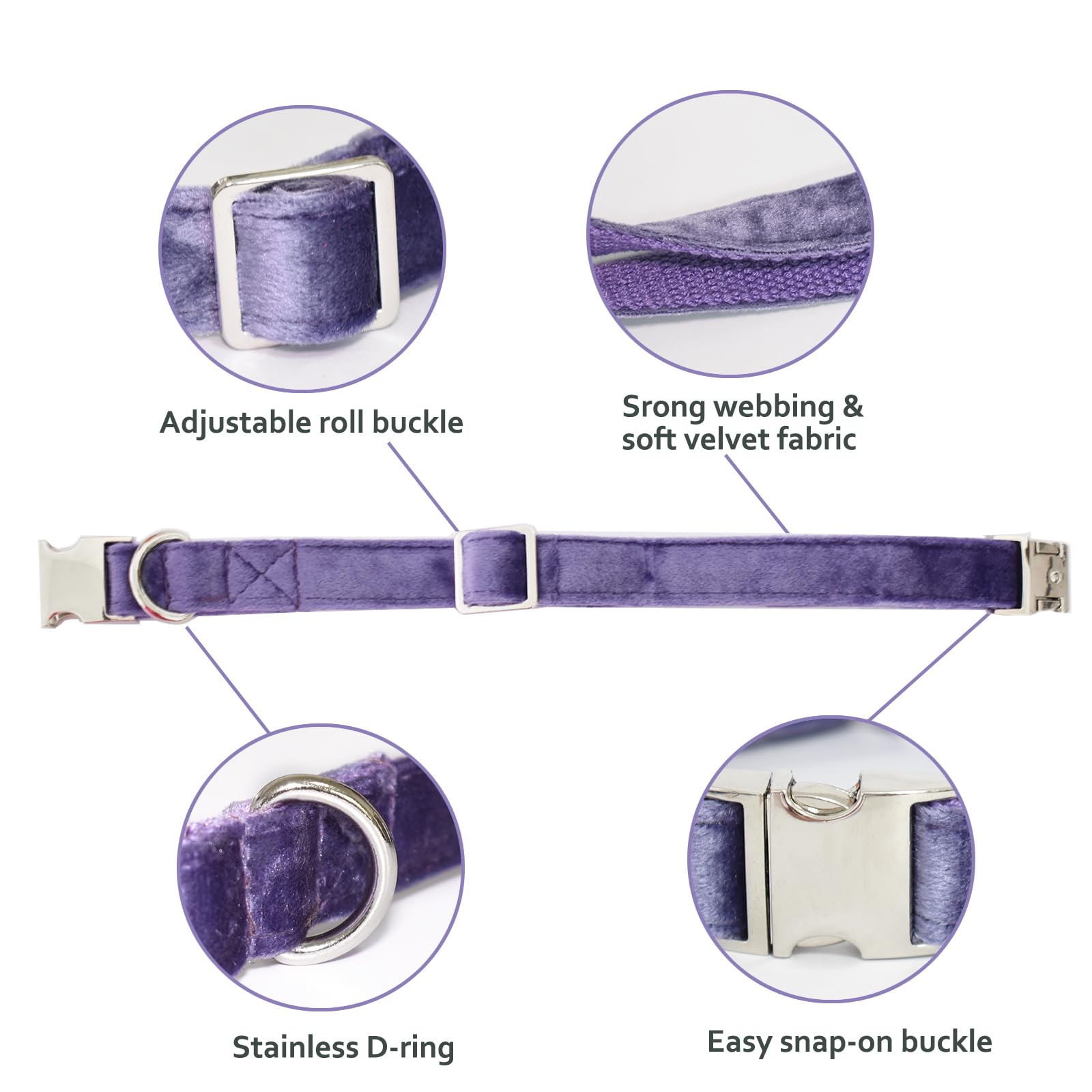 Bubblepup Velvet Dog Collar, Soft Dog Collar For Small Medium Large Dogs