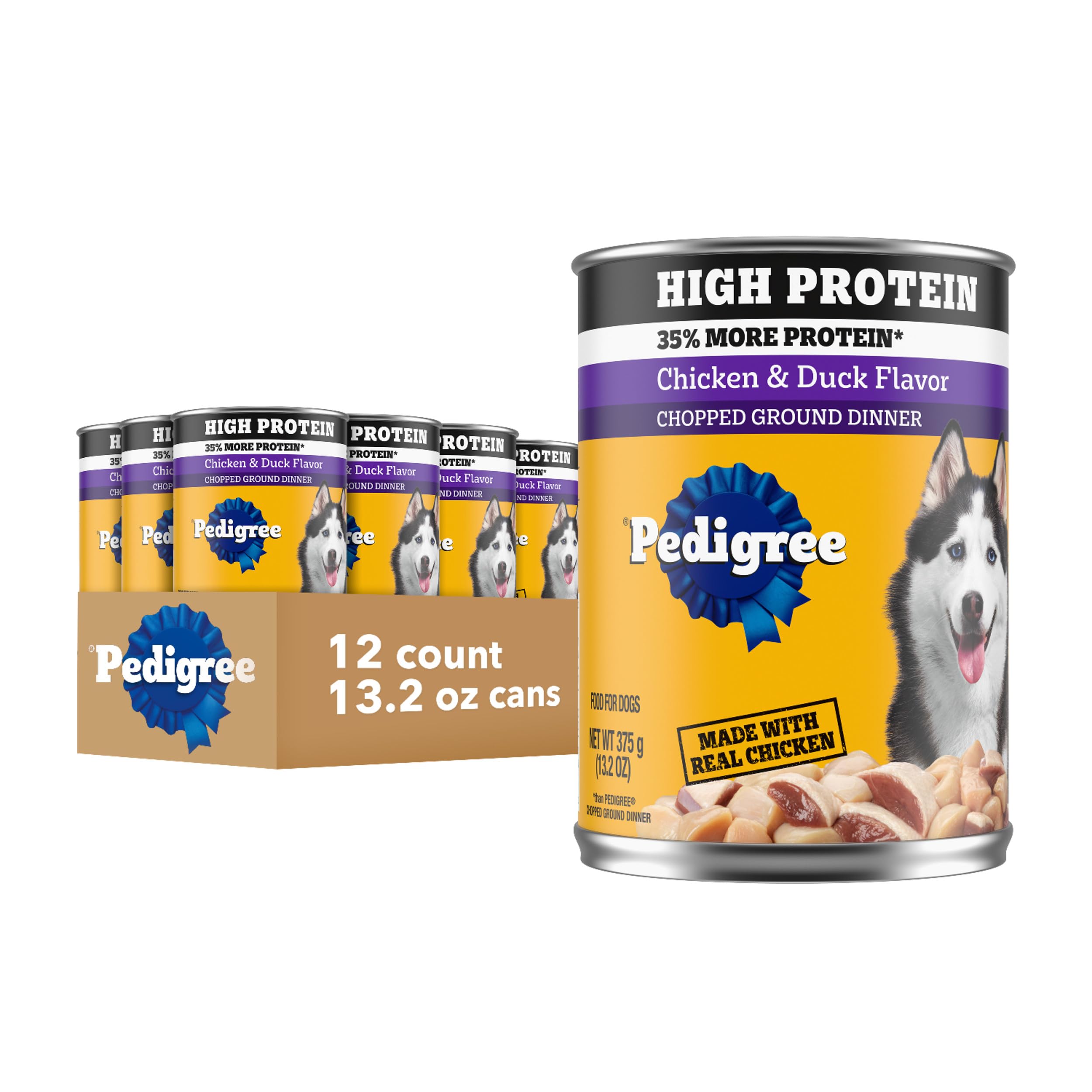 Pedigree High Protein Adult Soft Wet Dog Food, Chopped Chicken & Duck Flavor, 13.2 oz. Cans (12 Count, Pack of 1)