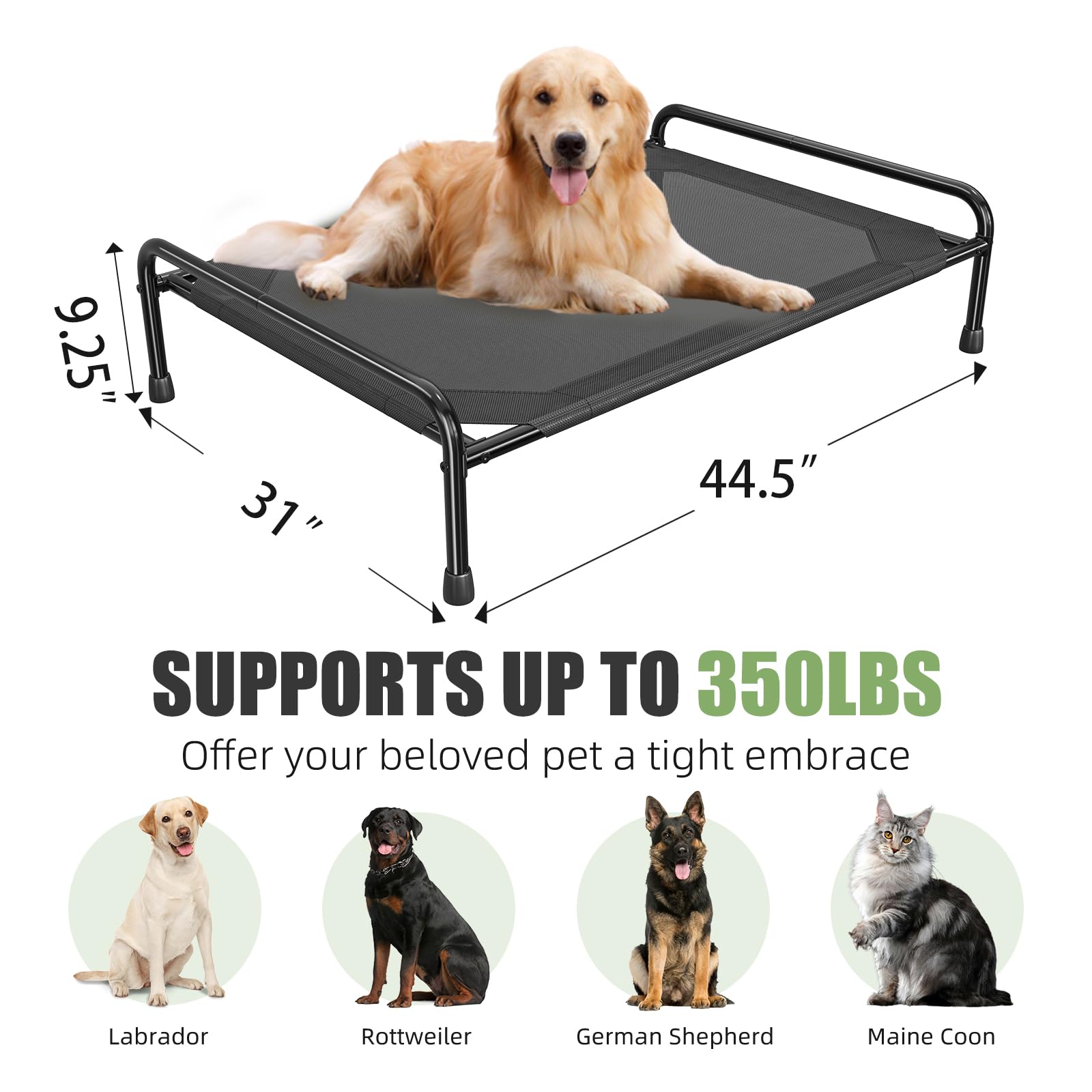 Ekisemio Elevated Dog Bed for Large Dogs, Portable Indoor & Outdoor Cooling Raised Cot Pet Hammock Bed with Skid-Resistant Feet,