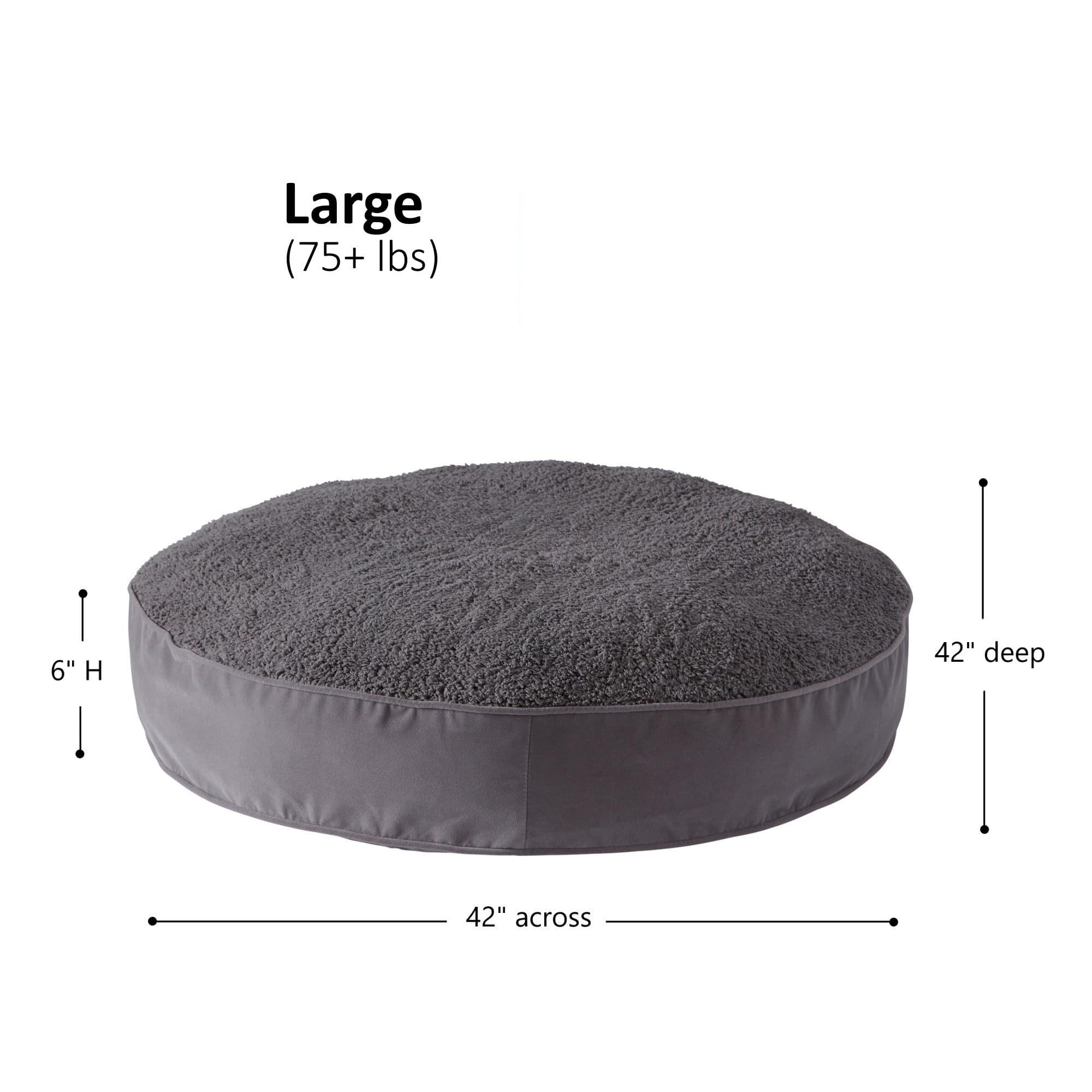 Happy Hounds Scout Deluxe Round Pillow Style Sherpa Dog Bed, Large (42 X 42 In.), Pewter