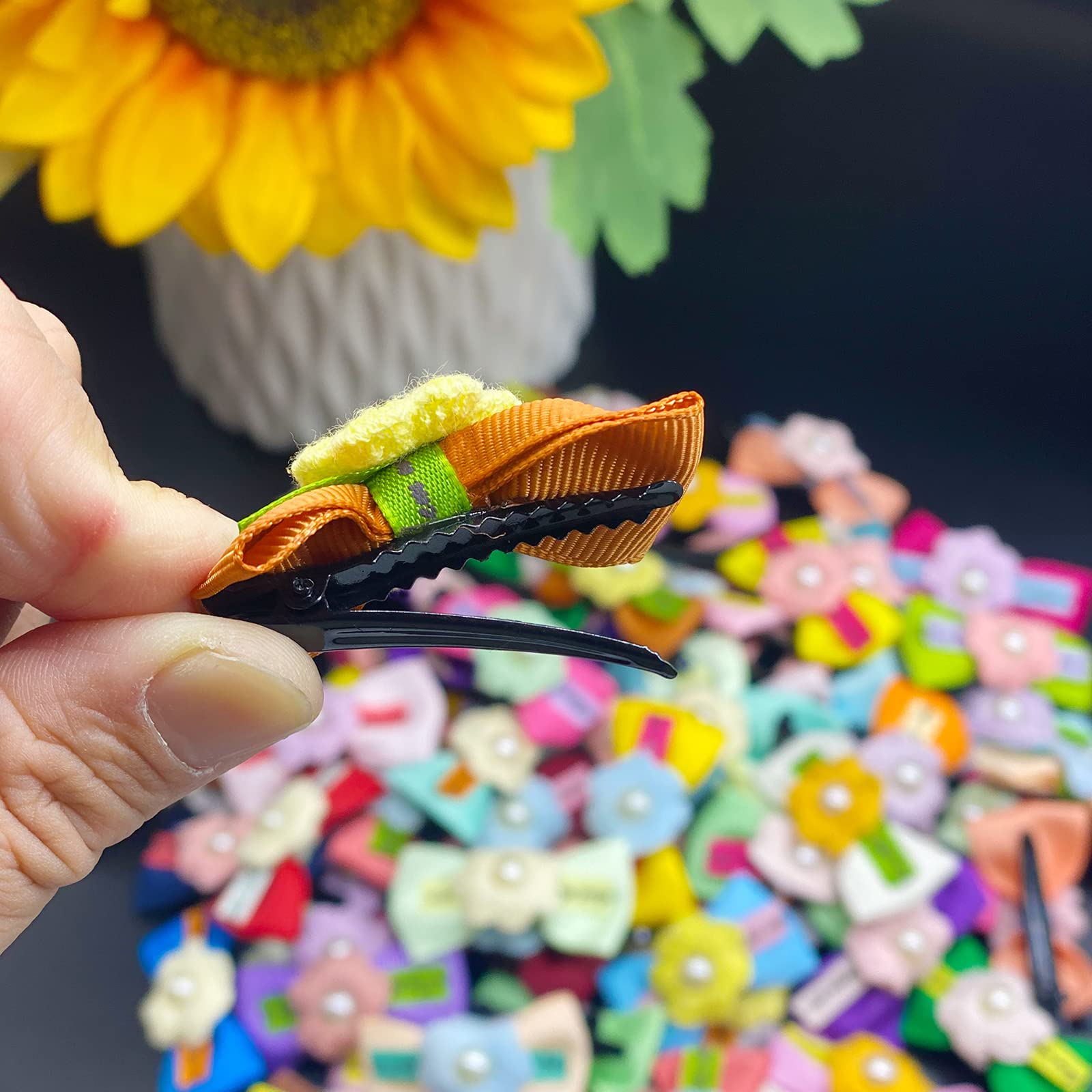 Dorui 70 Pcs Dog Hair Bows, Cute Hair Alligator Clip Bowknot With Pearl For Puppy Yorkie Small Pet Grooming Hair Accessories(70 Pcs Alligator Clip Pearls)