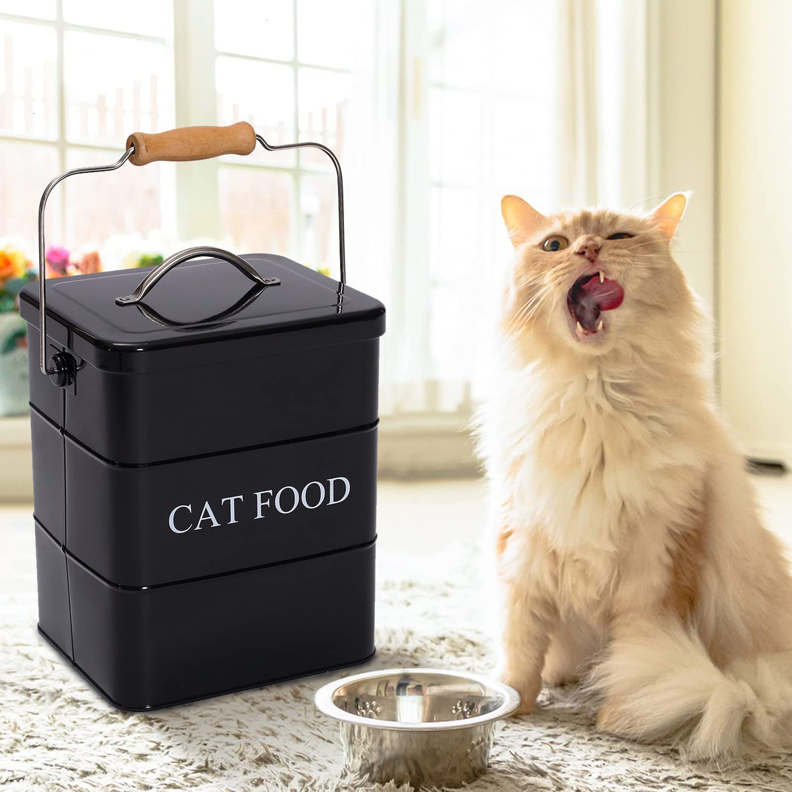 Geyecete Cat Treats tin and cat Food Storage Tin with Lid & with Spoon for cat Food Storage, Medium Pet Food Storage Can-Cat Foo