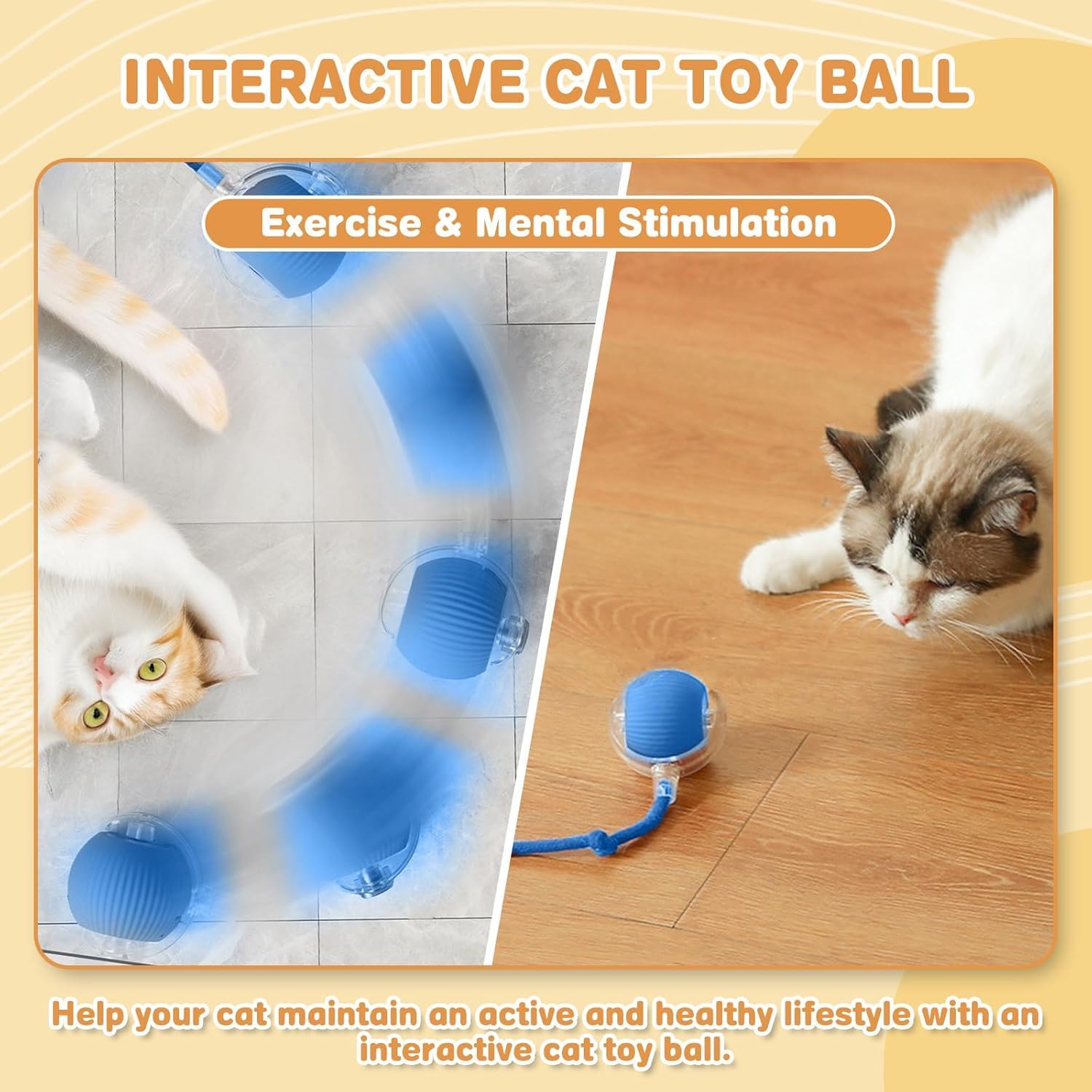Amatffug Interactive Cat Toy,Electric Dog Balltoy,Cat Toys For Indoor Cats,Chewie Viral Dog Ball,Adjustable Sports Rolling Toy,E