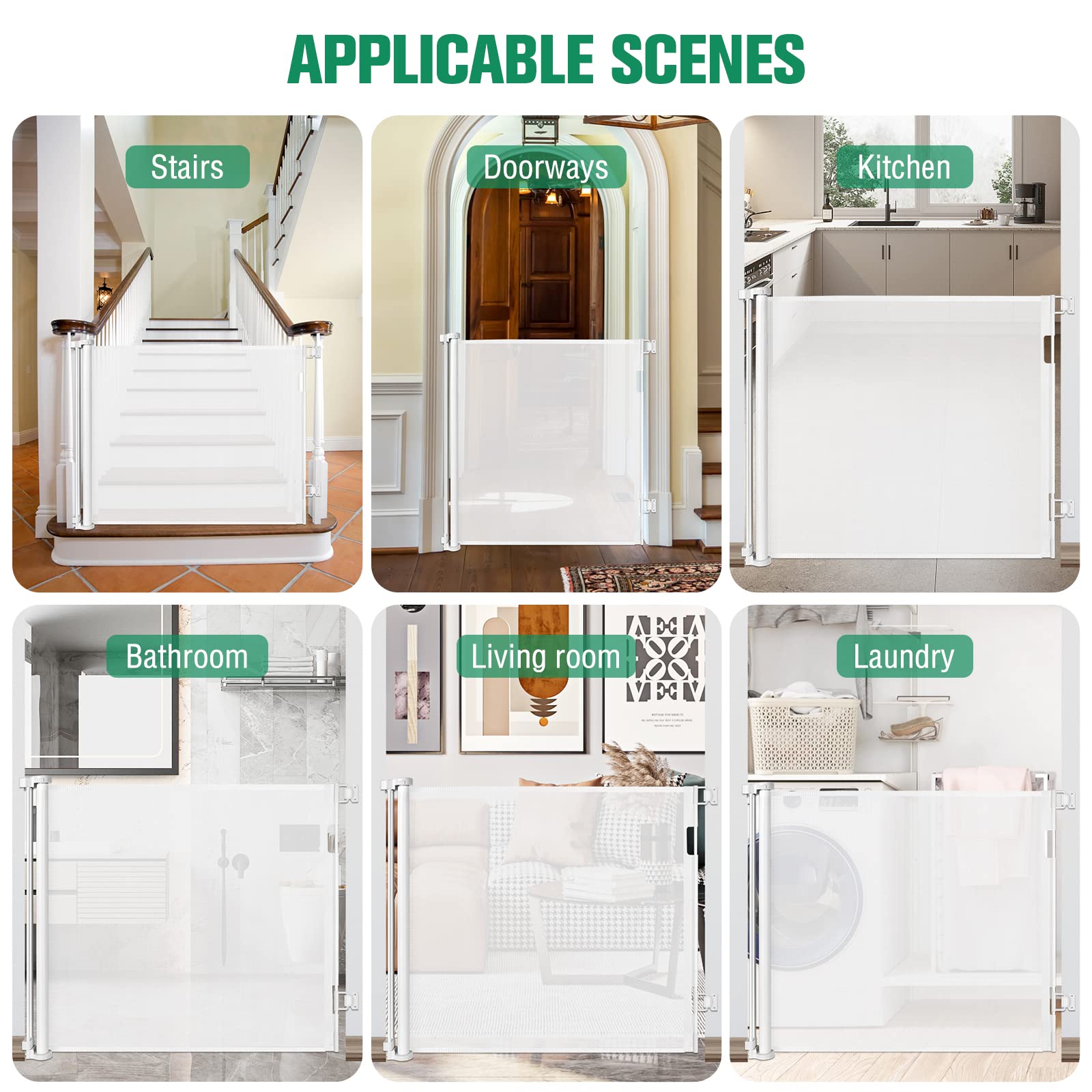 42-Inch Extra Tall Retractable Baby Gates 56' Wide Baby Gate Tall Dog Gate Indoor Outdoor Retractable Dog Gate Adjustable Pet Gate Dog Gates For The House Tall Baby Gate For Stairs, Doorways, White